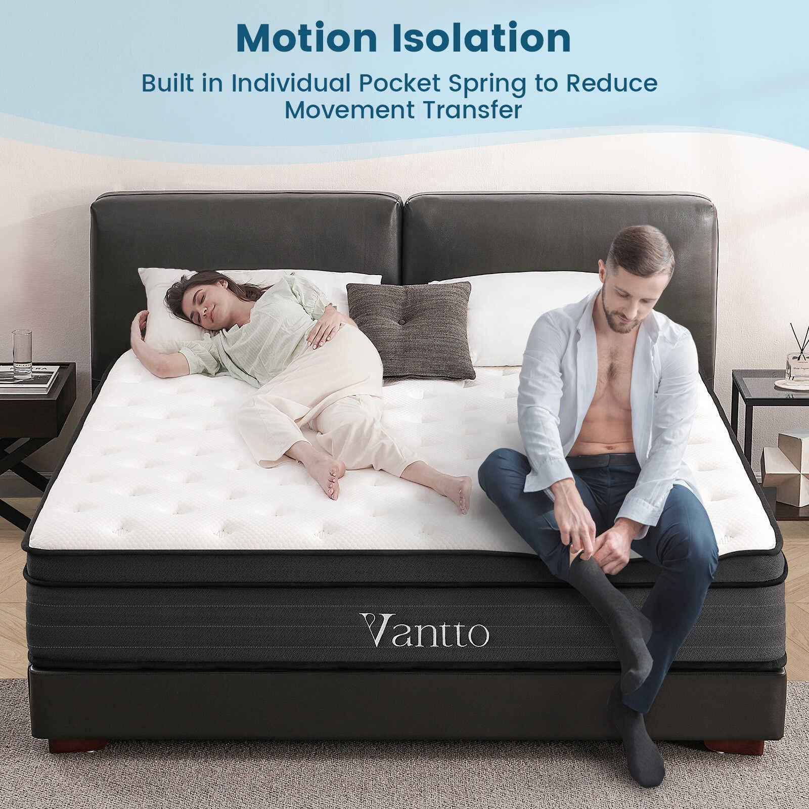 Vantto Queen Mattress, 12 Inch Hybrid Memory Foam Mattress in a Box, Pressure Relief, CertiPUR-US - Image 5