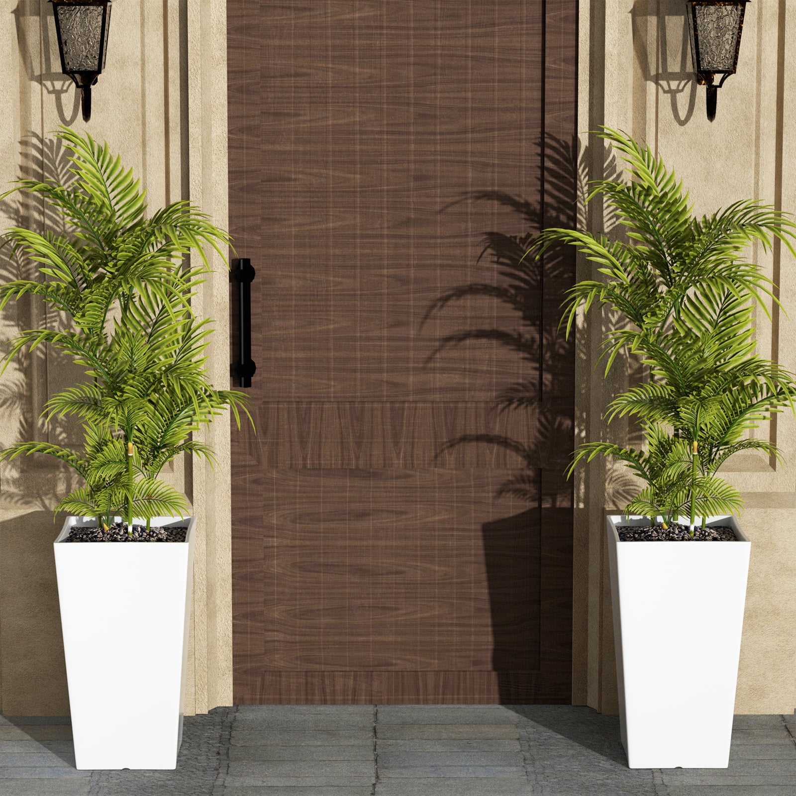 QCQHDU Large Planters for Outdoor Plants Flower Pots Set of 2,Tall Planters for Outdoor Plants,21 inch Outdoor Planters for Front Porch Planters��White��