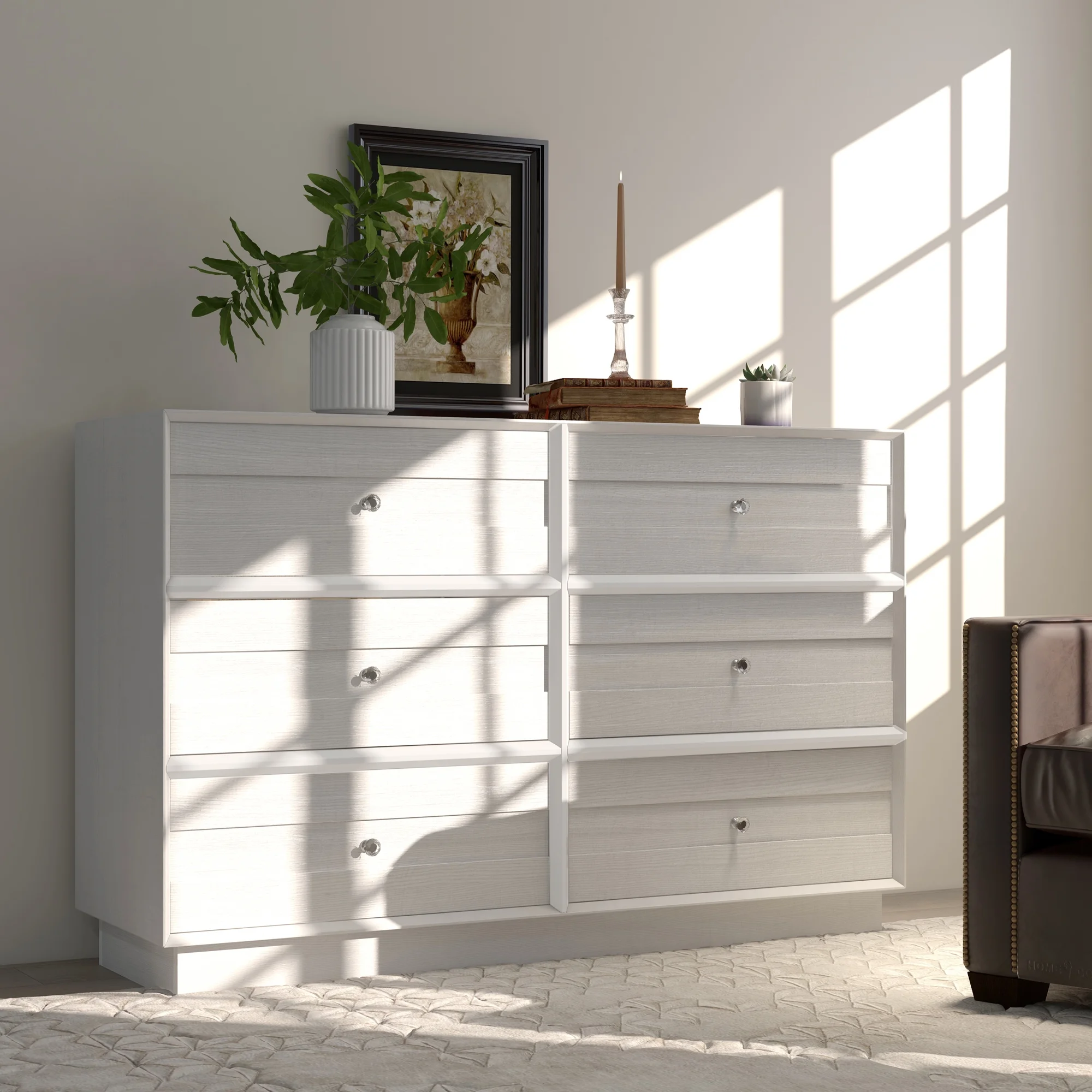May Color Large White 3 Drawer Dresser Set of 2 with Fluted Panel, Modern Chest of Drawers with Silent Slide Drawers, Wood Accent Nightstand with Storage for Bedroom Living Room, Hallway - Image 100