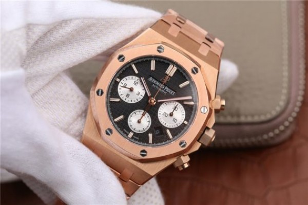 Replica Audemars Piguet Royal Oak Chronograph RG JHF Black/White Dial RG Bracelet A7750 - Elite Watch Atelier