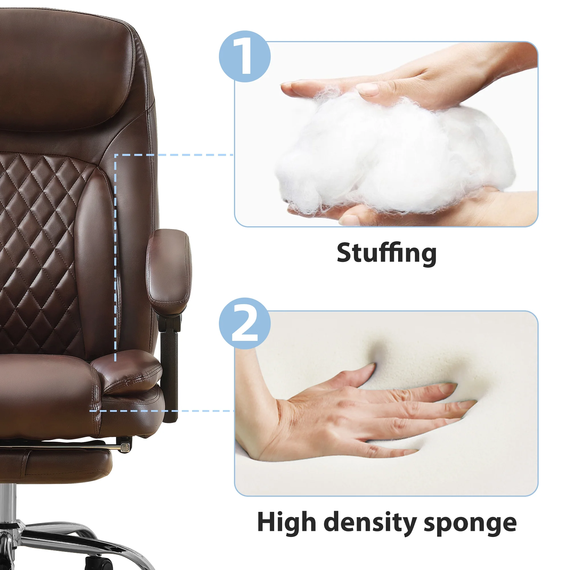 JONPONY Big and Tall Office Chair 500LBS Executive Office Chair Massage and Footrest Ergonomic Computer Desk Chair Reclining High Back Leather Office Chair Lumbar Back Support Swivel Rolling,Black - Image 36
