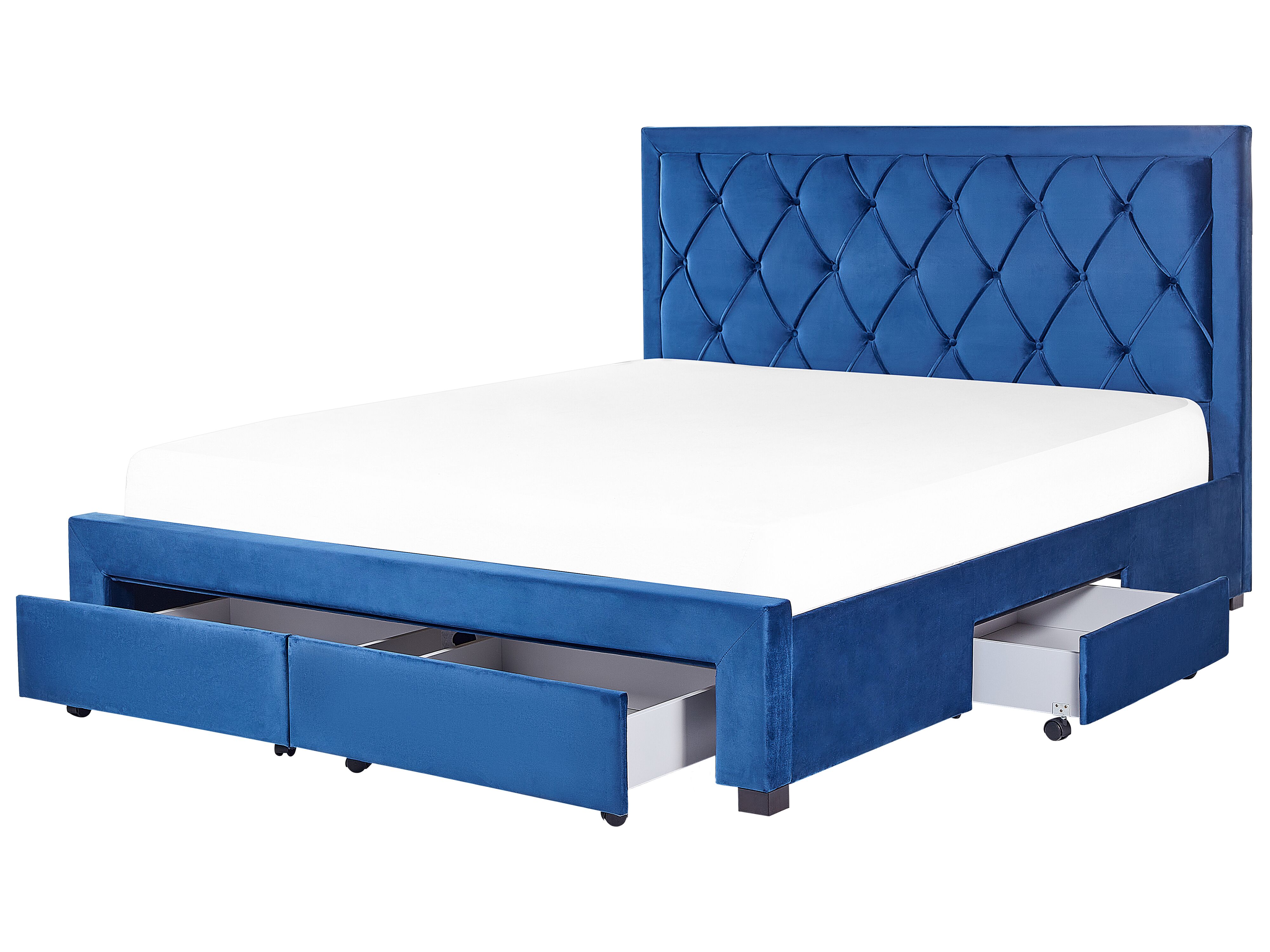 Bed with Storage Drawers Velvet LIEVIN 180 x 200 cm (EU Super King) Navy Blue