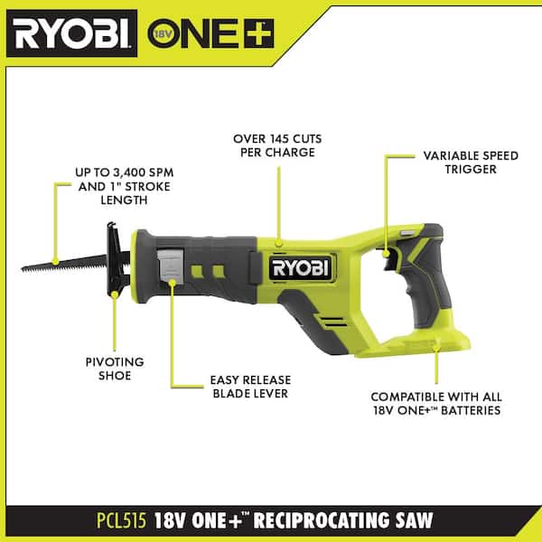ONE+ 18V Lithium-Ion 4.0 Ah Compact Battery (2-Pack) and Charger Kit with FREE Cordless ONE+ Reciprocating Saw - Image 3