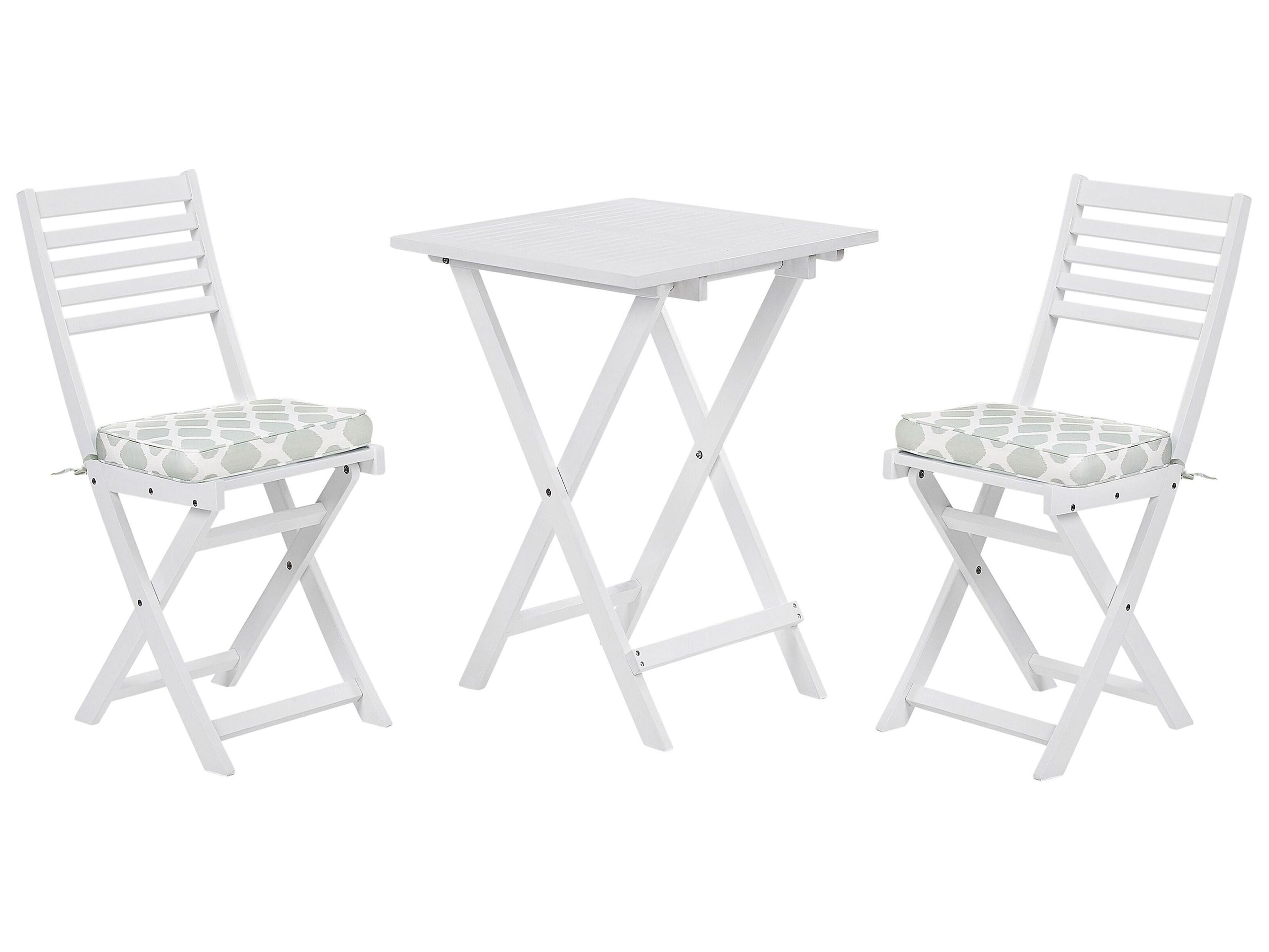 Bistro Set with Cushions Folding FIJI Acacia Wood White