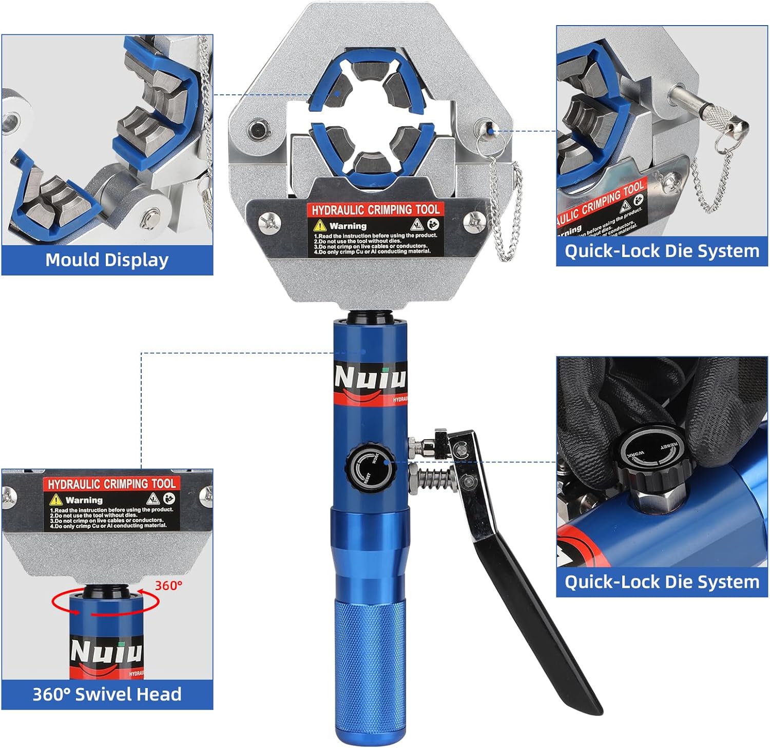 FS-7842A Hydraulic Hose Crimper Kit - 8T Handheld Crimping Tool w/Quick-Lock Dies, 7 Molds for Auto A/C, HVAC & Industrial Piping (3/8