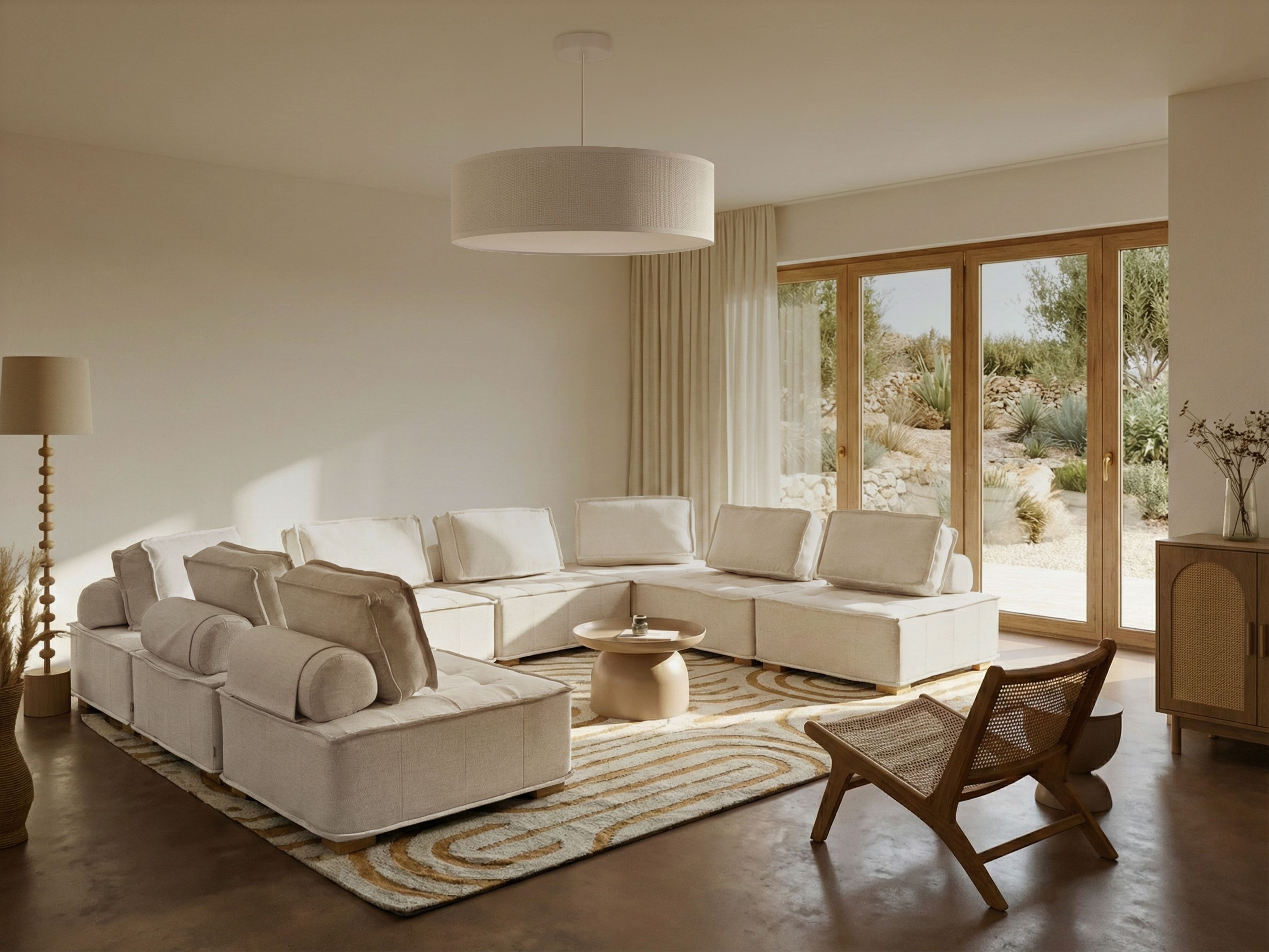 Modular U-Shape Sofa 8 Seater TIBRO Fabric Off-White
