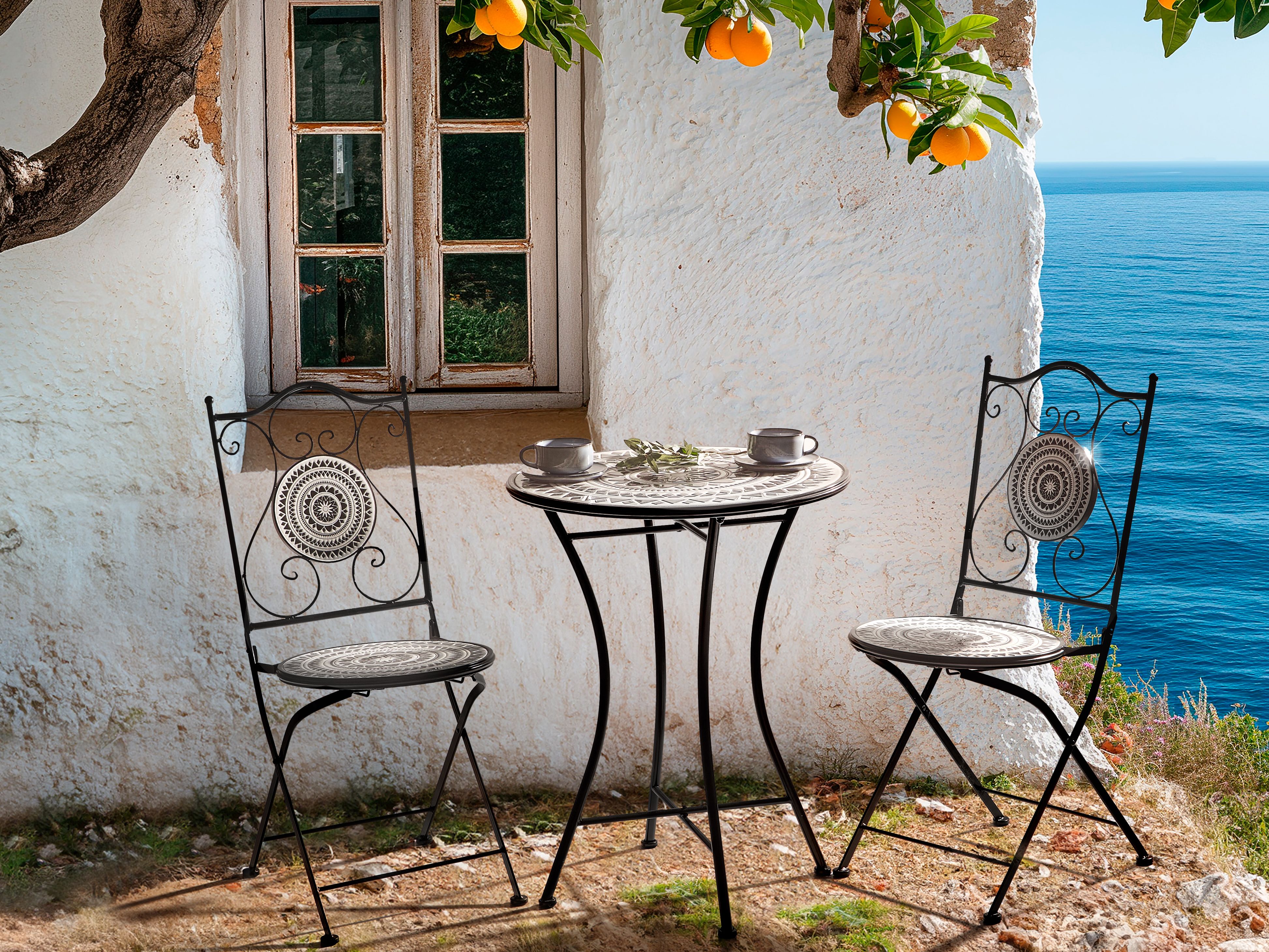 Bistro Set Folding COMISO Metal Black/ White