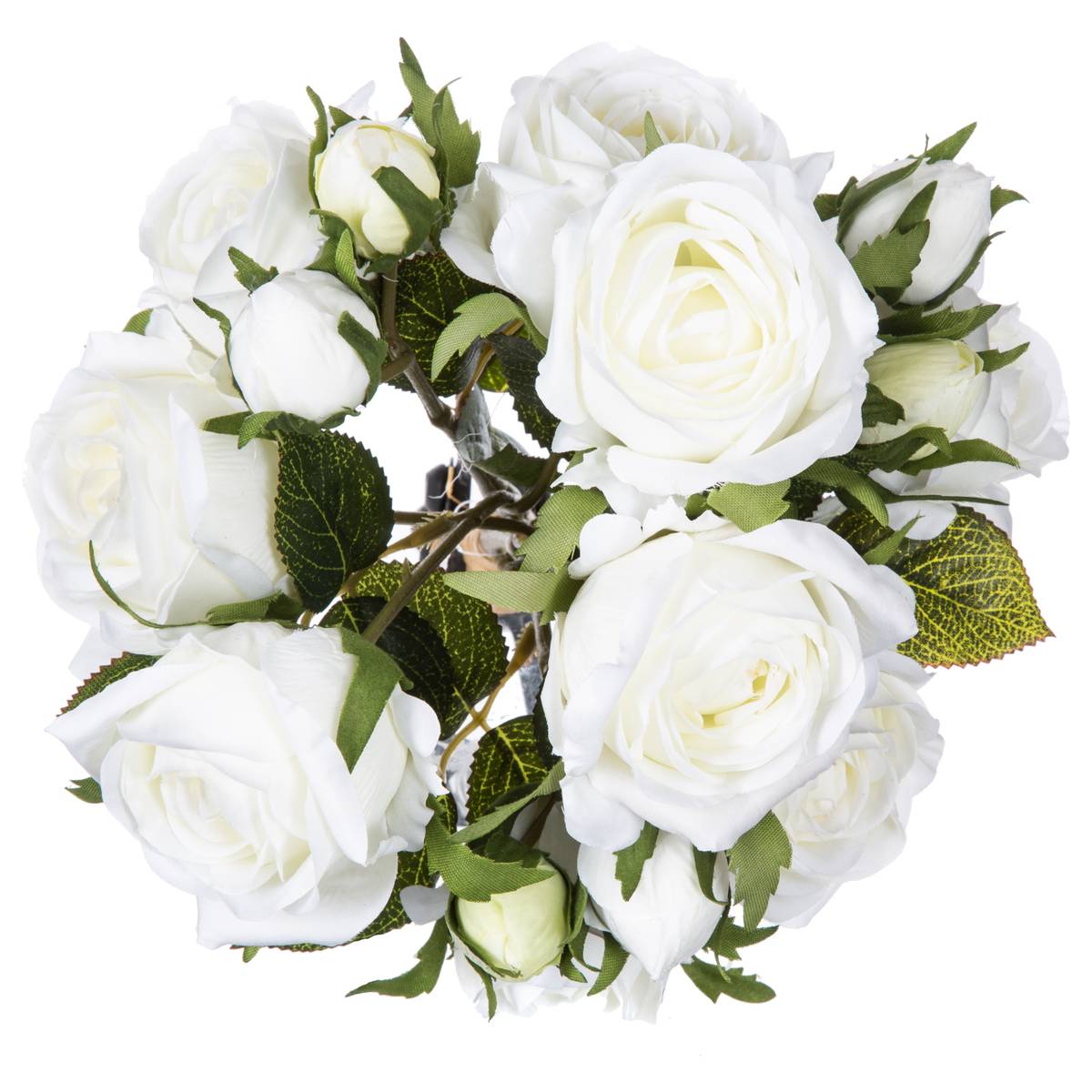 Bouquet 14 artificial roses White, H.40 cm