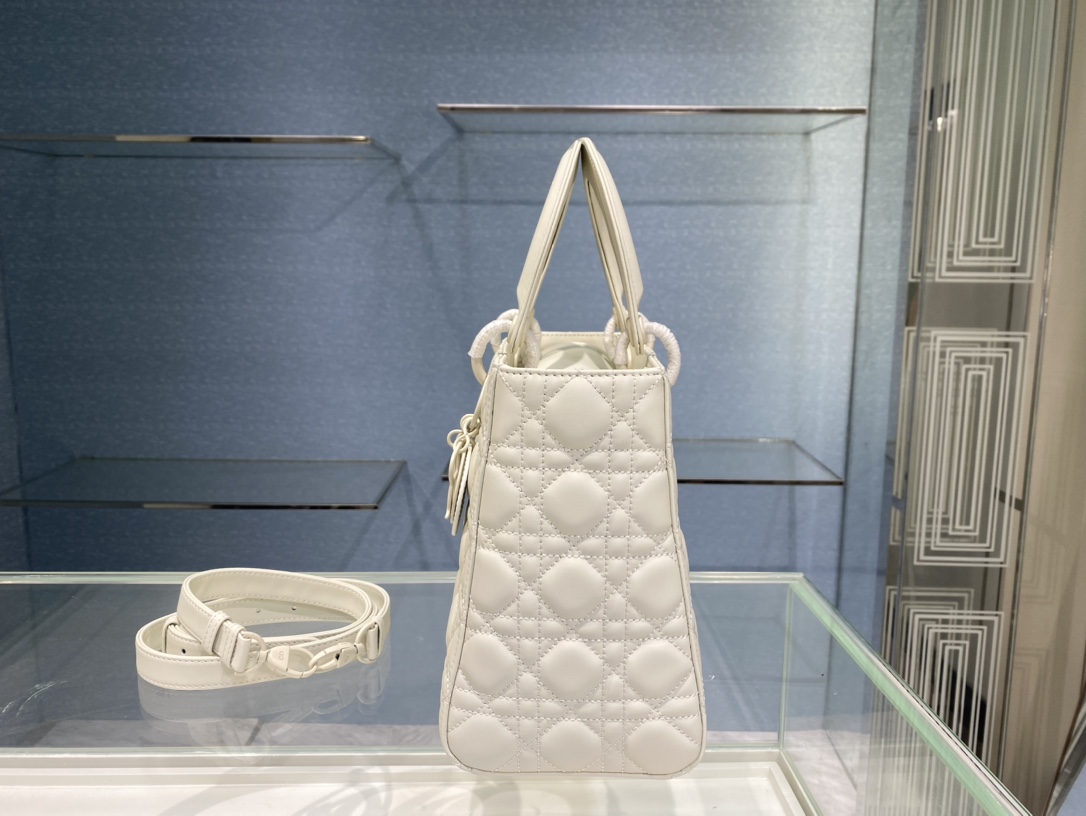 Christian Dior Medium Lady Dior Bag Dark White For Women 9.5in/24cm1:1High-quality replica