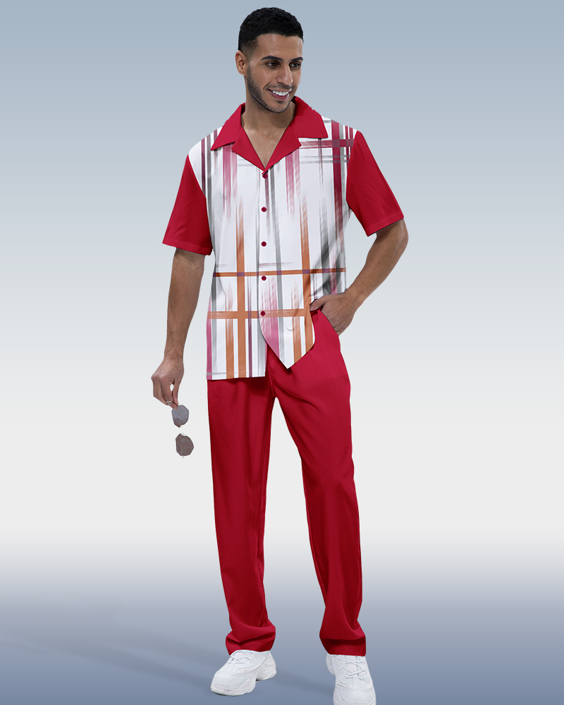 Suitmens Men's Gradient Stripe 2-Piece Short Sleeve Suit 001