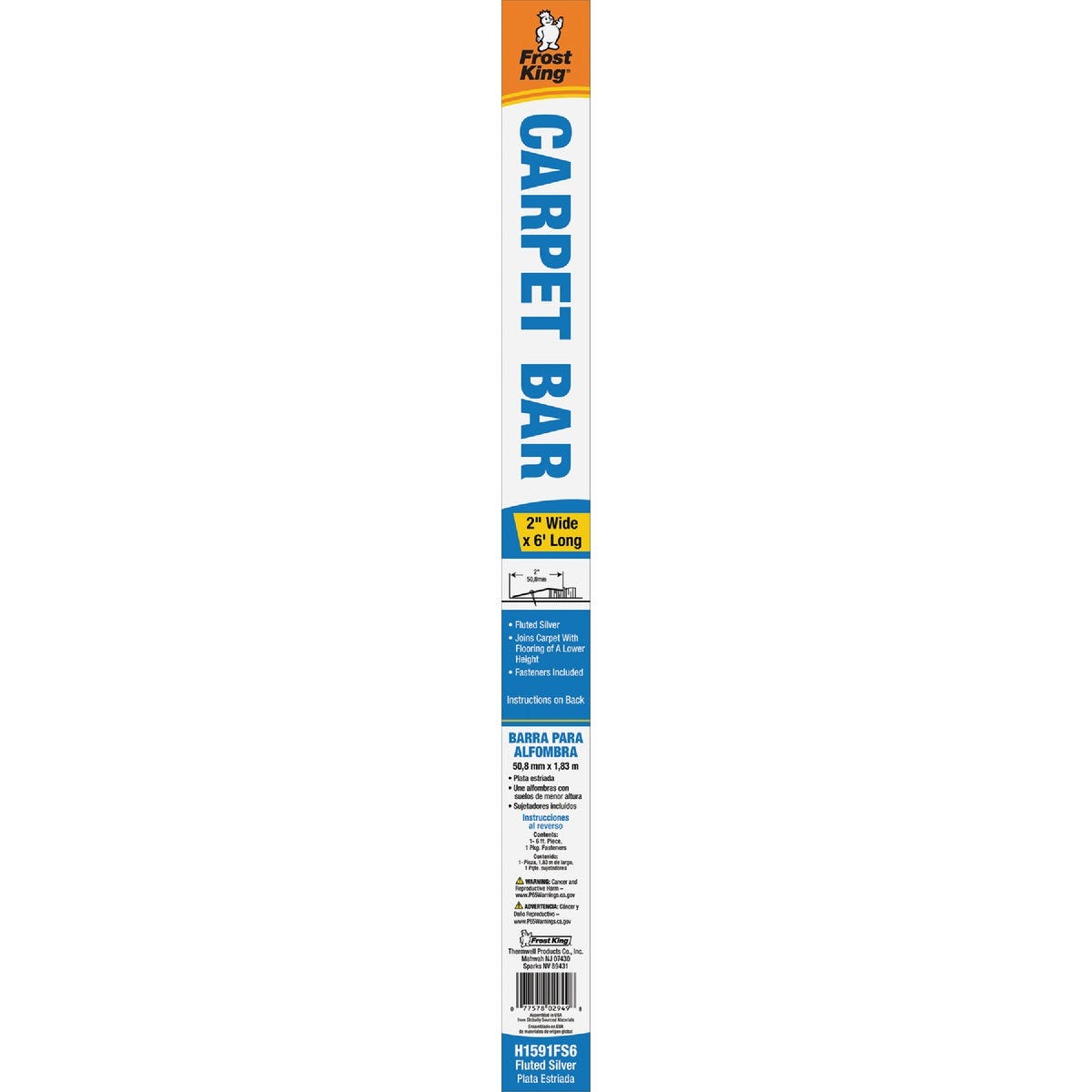 Frost King Satin Silver Fluted 2 In. x 6 Ft. Aluminum Carpet Trim Bar, Extra Wide