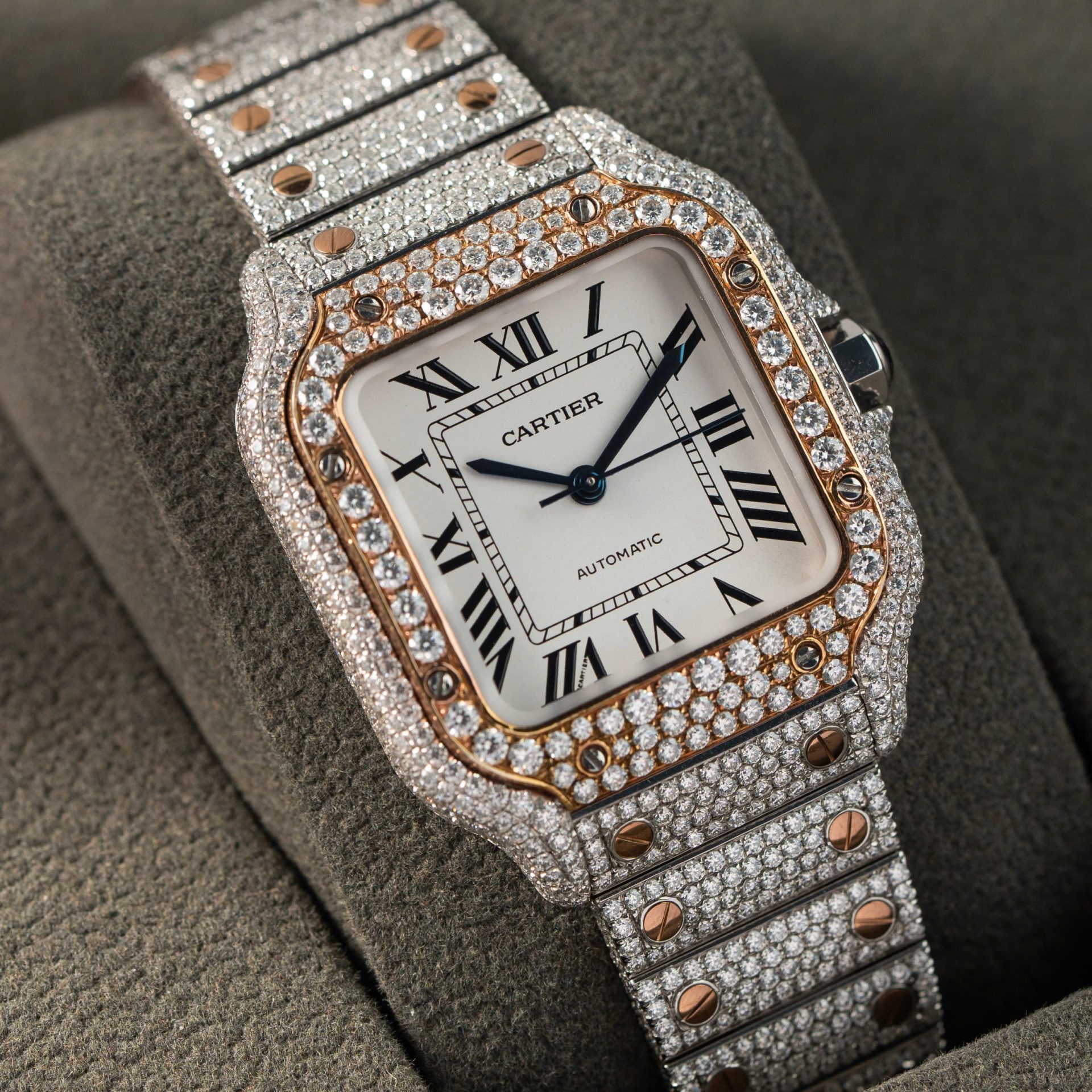Cartier Santos Replica Watch With Full Diamond Moissanite Hong Kong 35mm - Top club