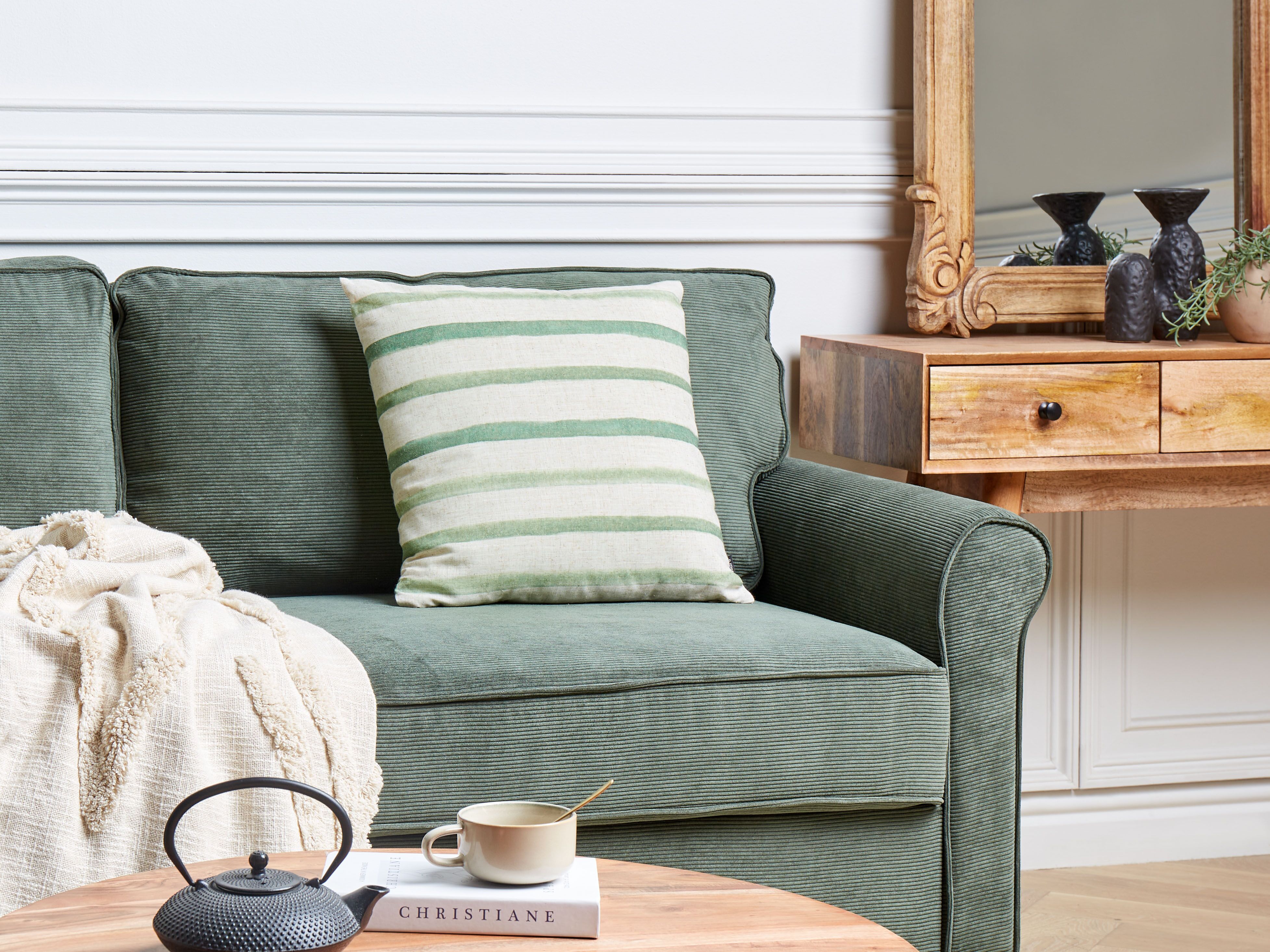 Throw Cushion KAFRA 45 x 45 cm Green Striped