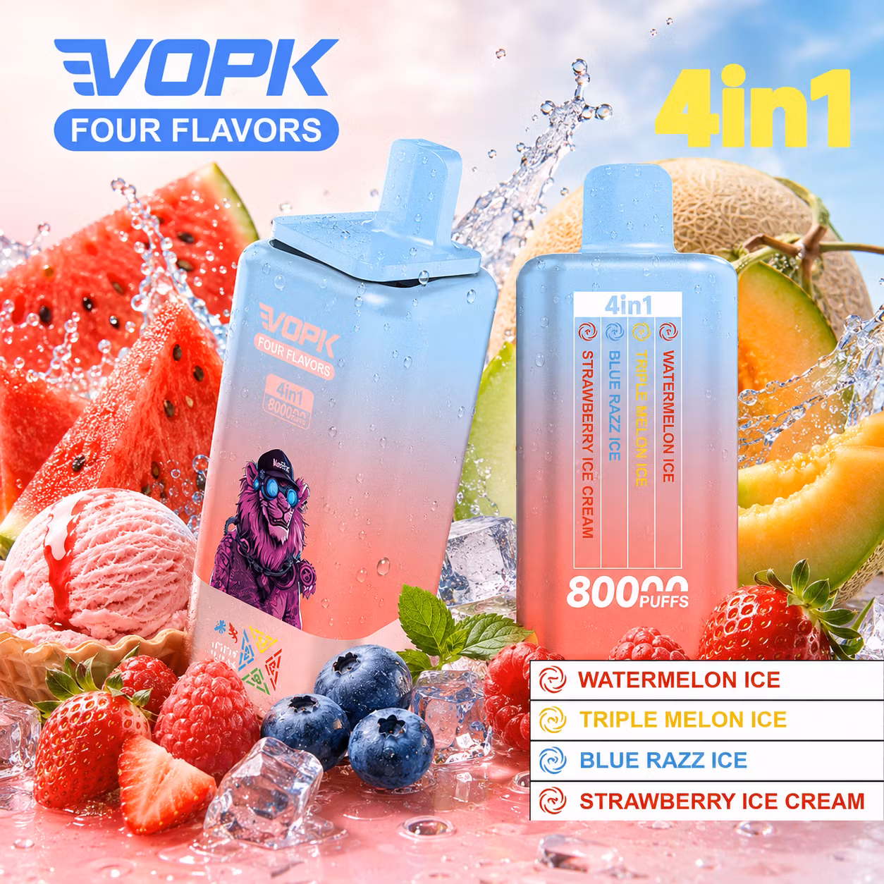 VOPK 80 000 puffów 4w1 – Truskawka i Arbuz, Żurawina i Winogrono, Lodowe Mango, Cukierek Malinowy