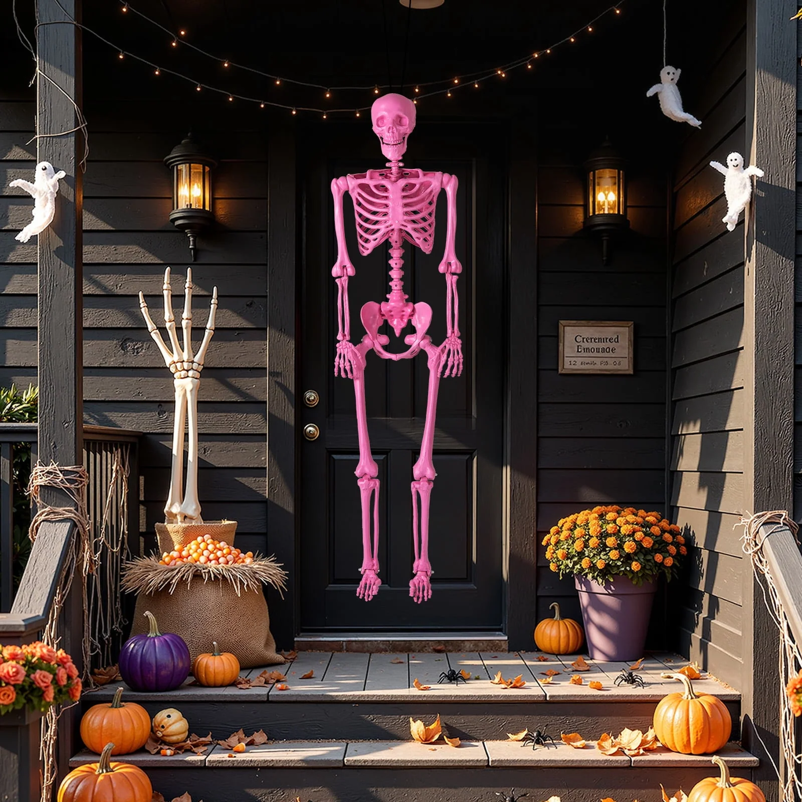 Costway 5.5 FT Poseable Halloween Skeleton Life-Size Decoration with Movable Joints Pink - Image 6 Costway 5.5 FT Poseable Halloween Skeleton Life-Size Decoration with Movable Joints Pink - Image 6
