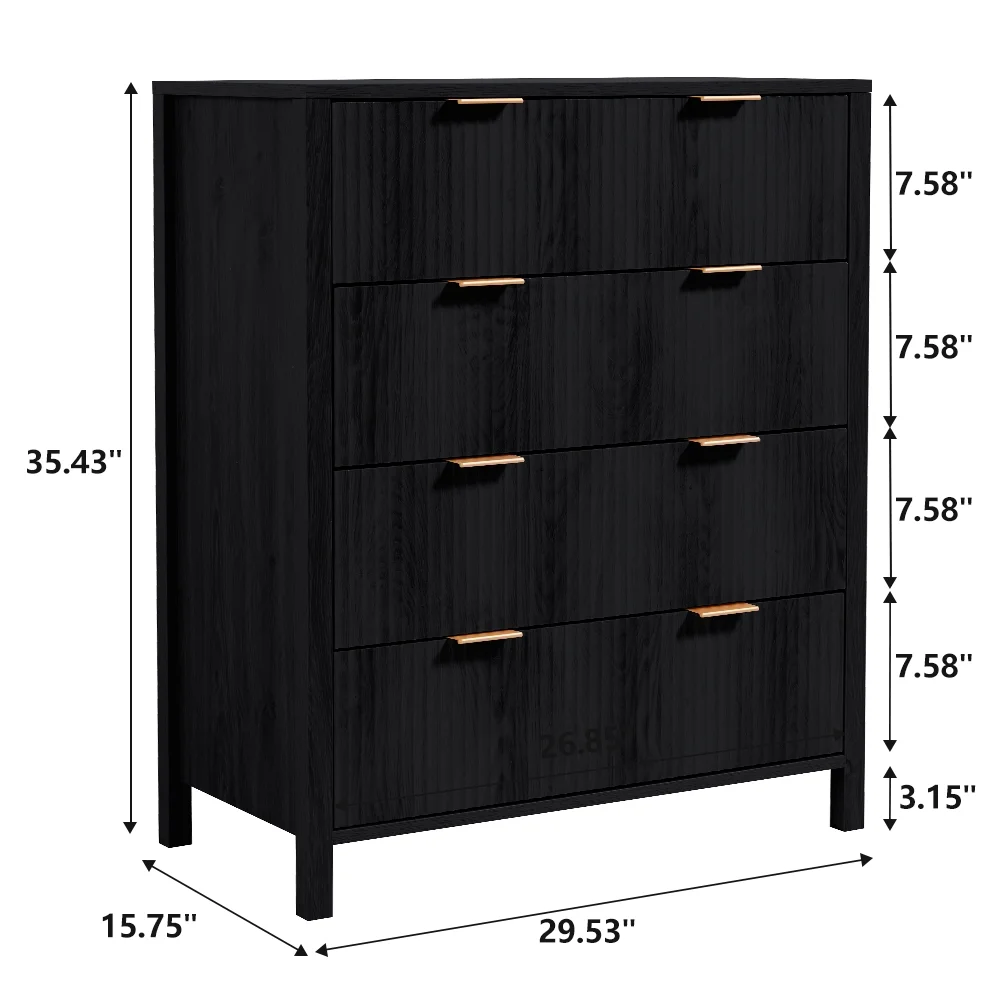 YOCWO Fluted Nightstand for Bedroom Set of 2 , Wood Bedside Table Set of 2 with Drawers, Black - Image 108