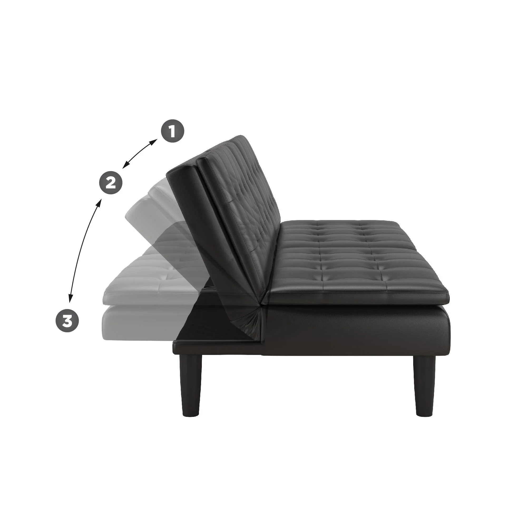 Mainstays Memory Foam 71.5" Futon with Cupholder and USB, Black Faux Leather - Image 13