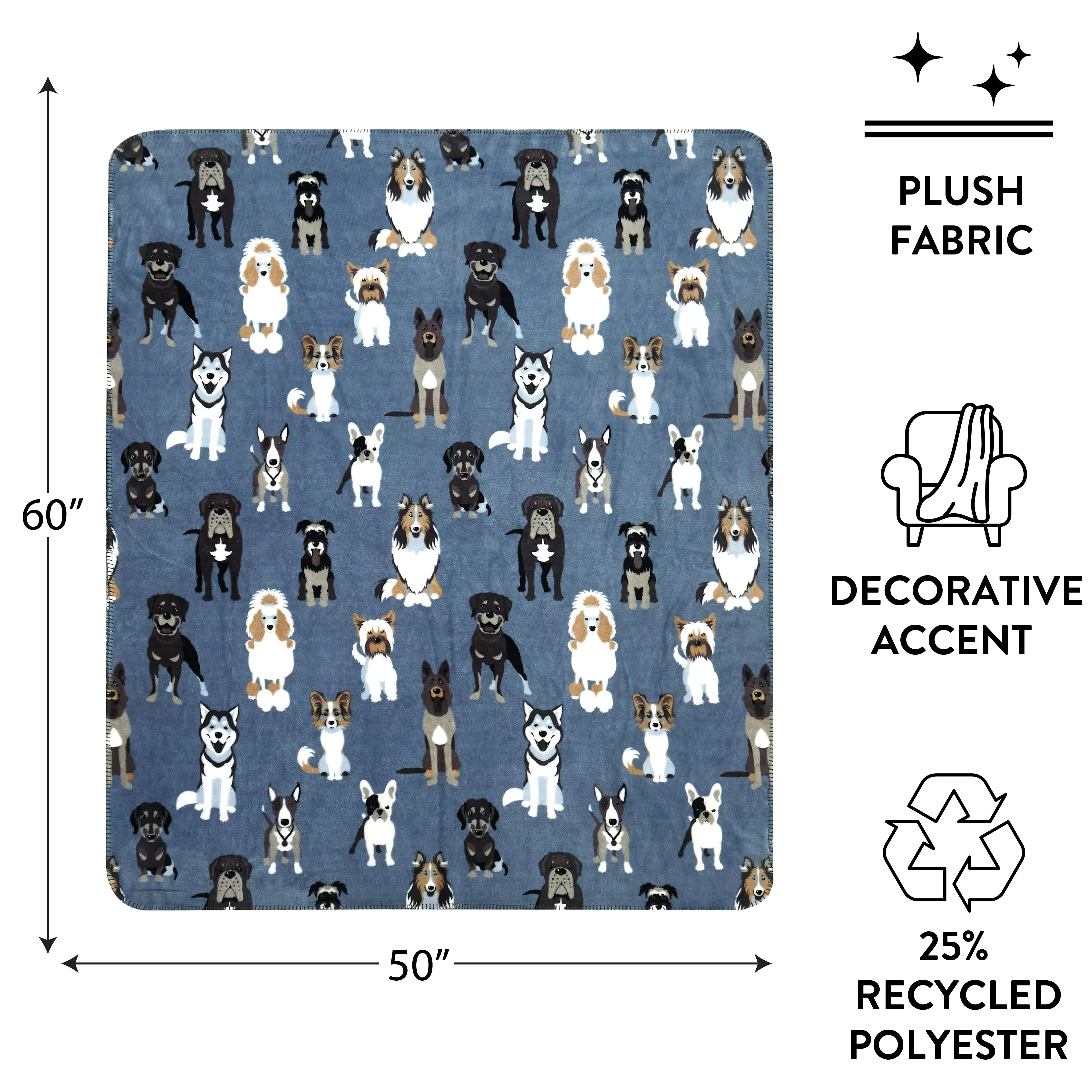 Mainstays Blue Dogs Plush Throw Blanket, Standard Throw