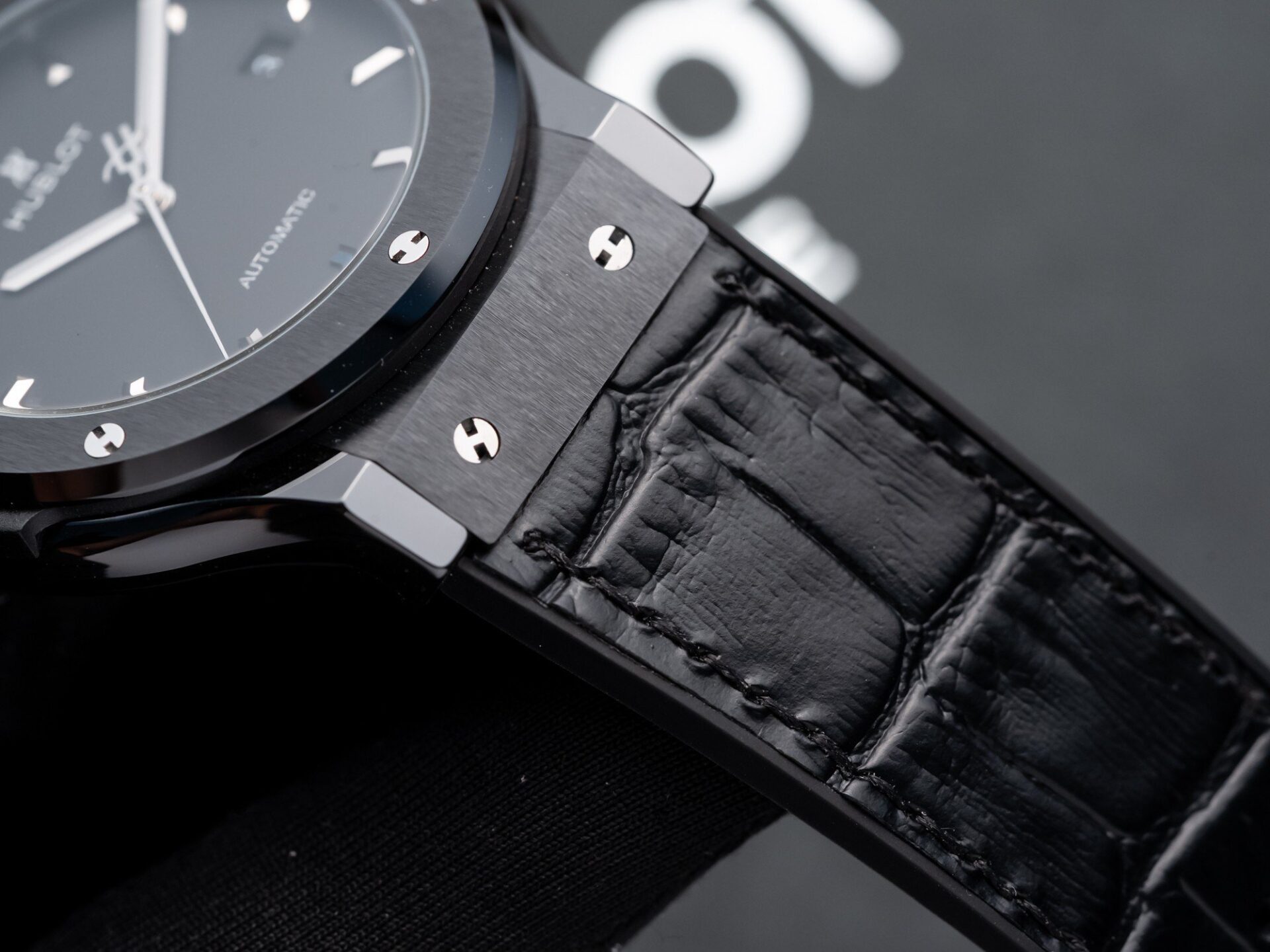 Hublot Classic Fusion Replica Watch Ceramic Carbon Dial Leather Strap GS Factory 42mm - Top club