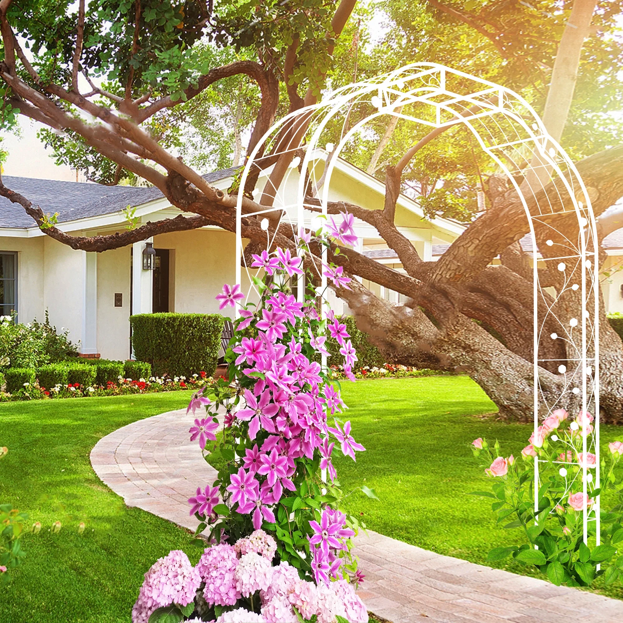 Holaki Metal Garden Arch, 6.2FT Wide x 8.2FT High, Heavy-Duty Arbor Trellis for Climbing Plants, Outdoor Decorative Arch for Garden, Wedding & Events