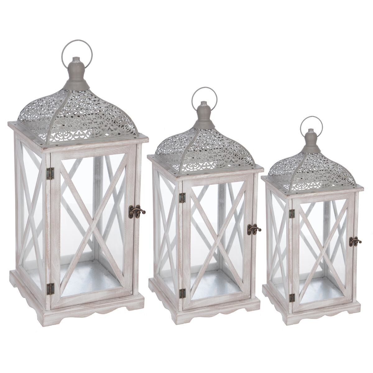 Set of 3 lanterns "Cut" Natural wood,