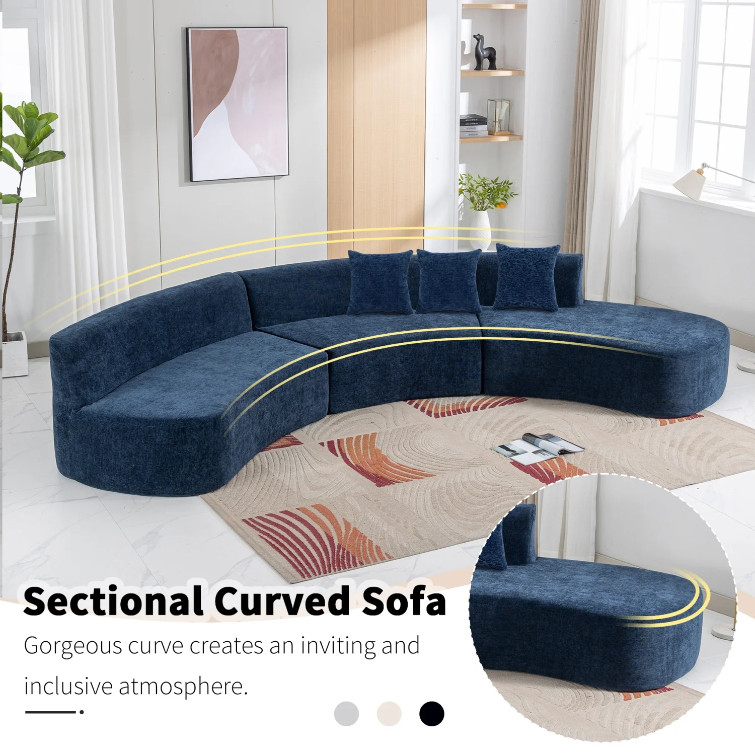 Harper & Bright Designs Modern Curved Floor Sofa Set, Modular Sectional Sponge Couch for Living Room, 2 PC Free Combination No Assembly Foam-Filled Sofa, Beige - Image 60