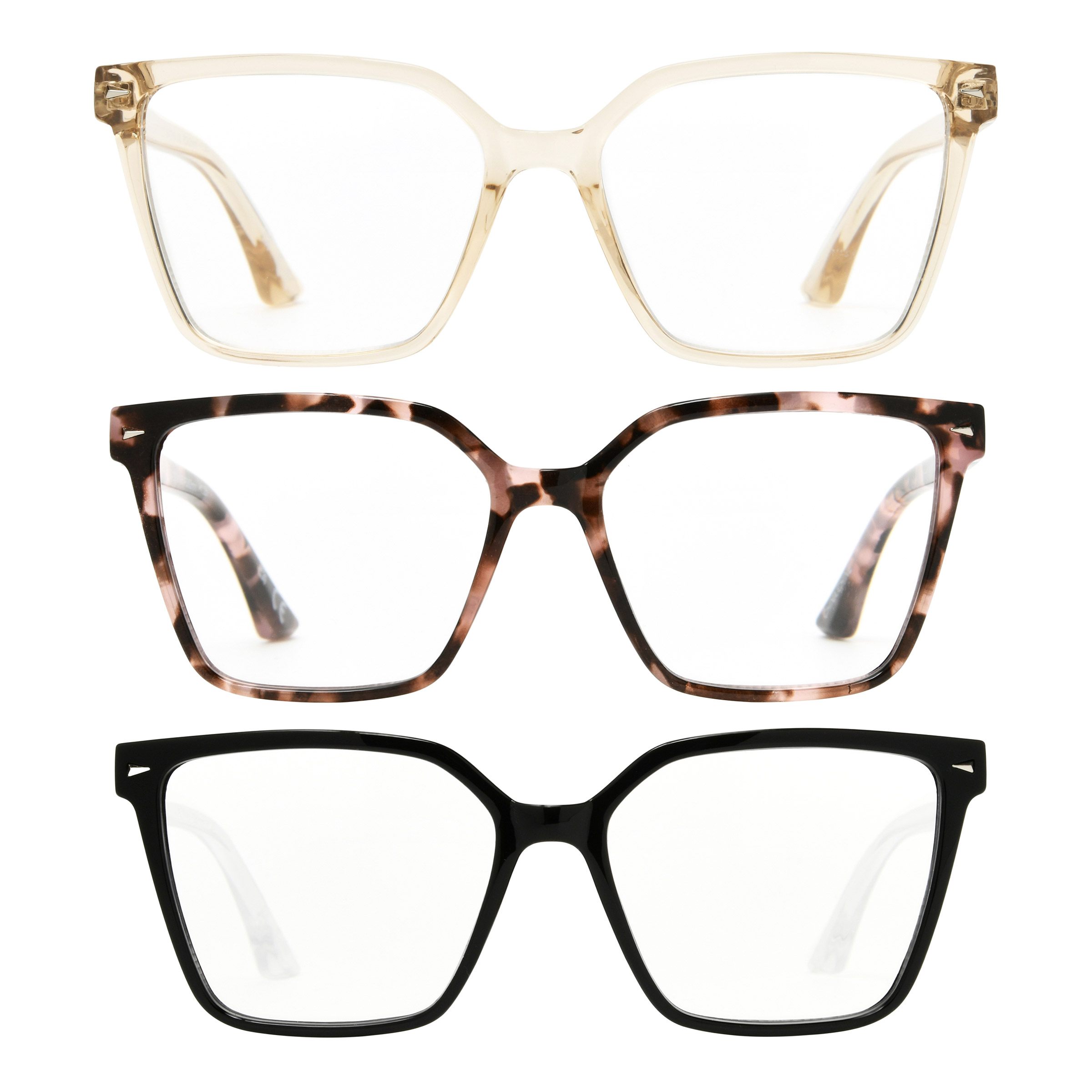 Design Optics by Foster Grant #813 Oversized Square Reading Glasses, 3-pack
