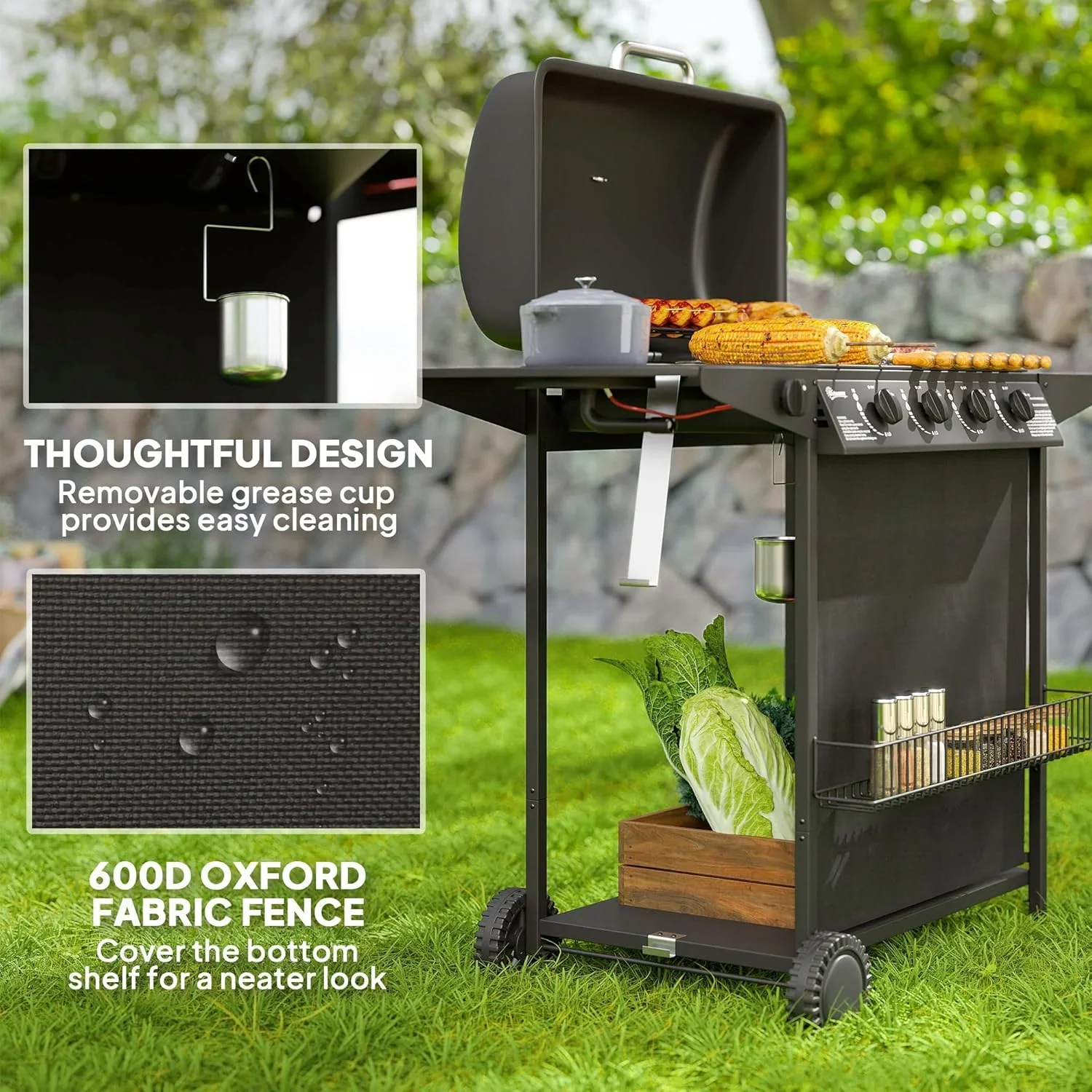 4+1 Burner Propane Gas BBQ Grill With Side Burner, 54 x 121 x 97 cm, Black - Image 2 4+1 Burner Propane Gas BBQ Grill With Side Burner, 54 x 121 x 97 cm, Black - Image 2