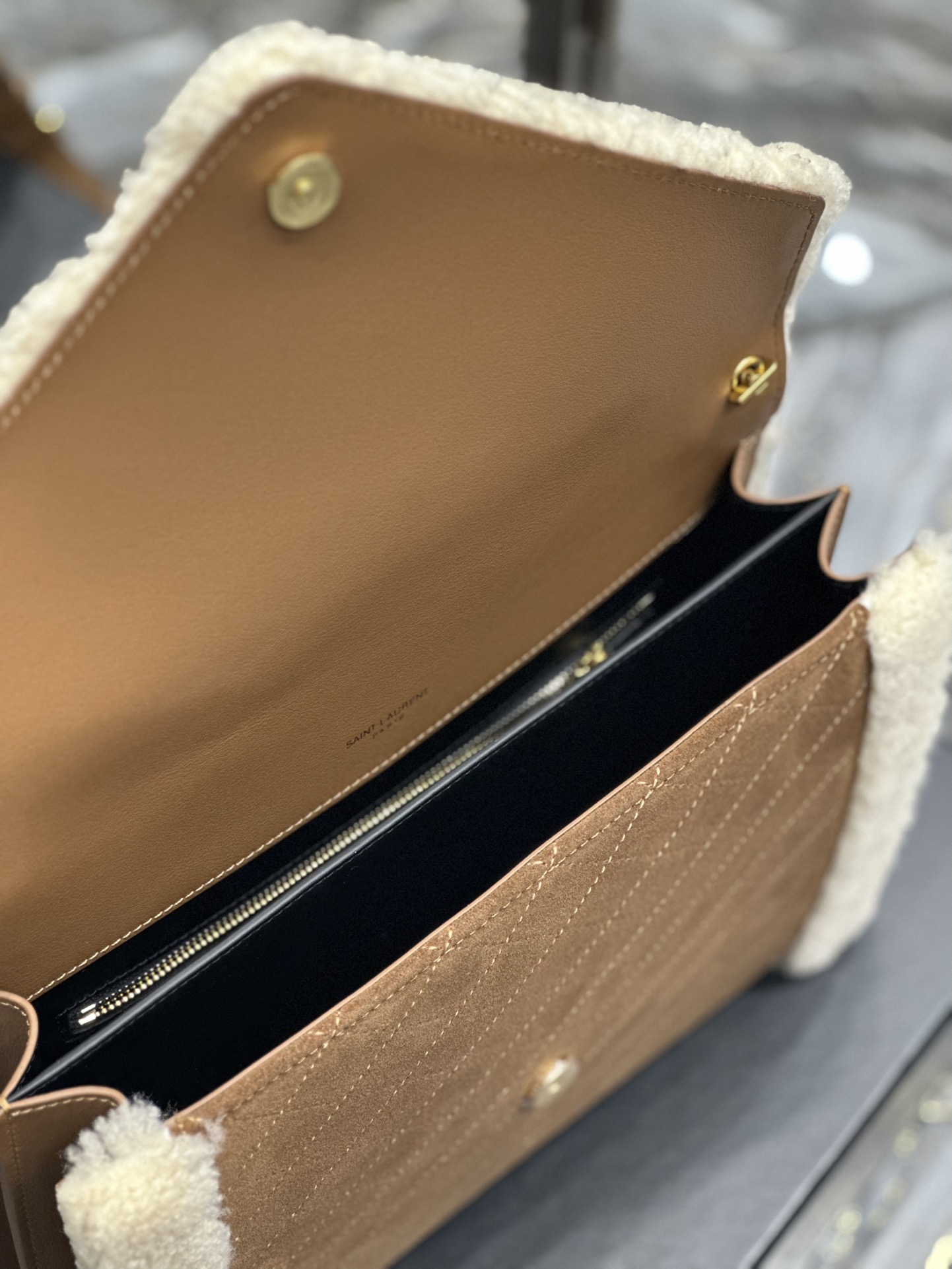 GABY MINI SATCHEL IN QUILTED SUEDE AND SHEARLING1:1High-quality replica