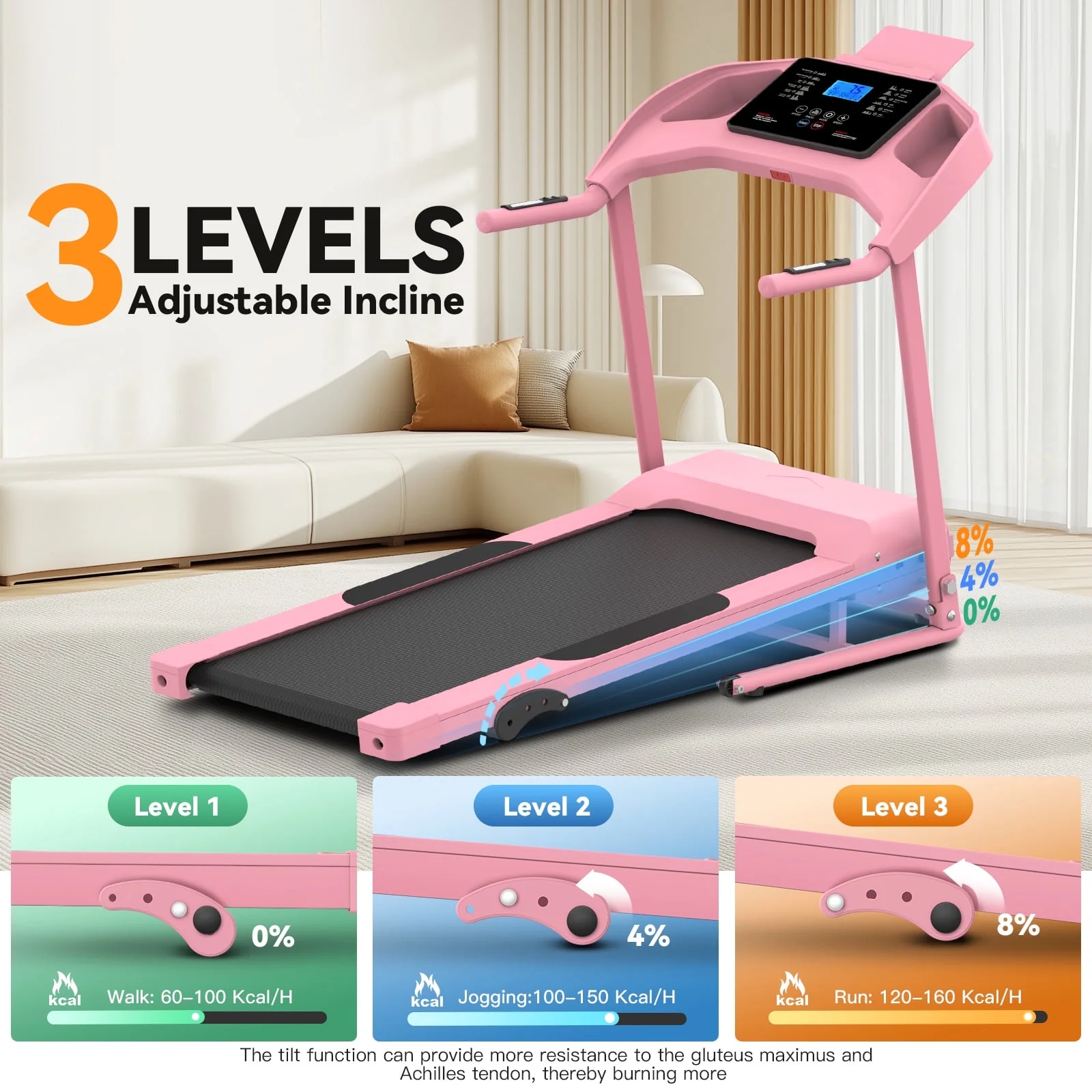 Treadmill with 8% Incline, 3.0 HP Foldable Compact Treadmill with Sit-up Function, 300 lbs Walking Running Treadmill with LCD Display for Exercise, 12 Programs - Image 18
