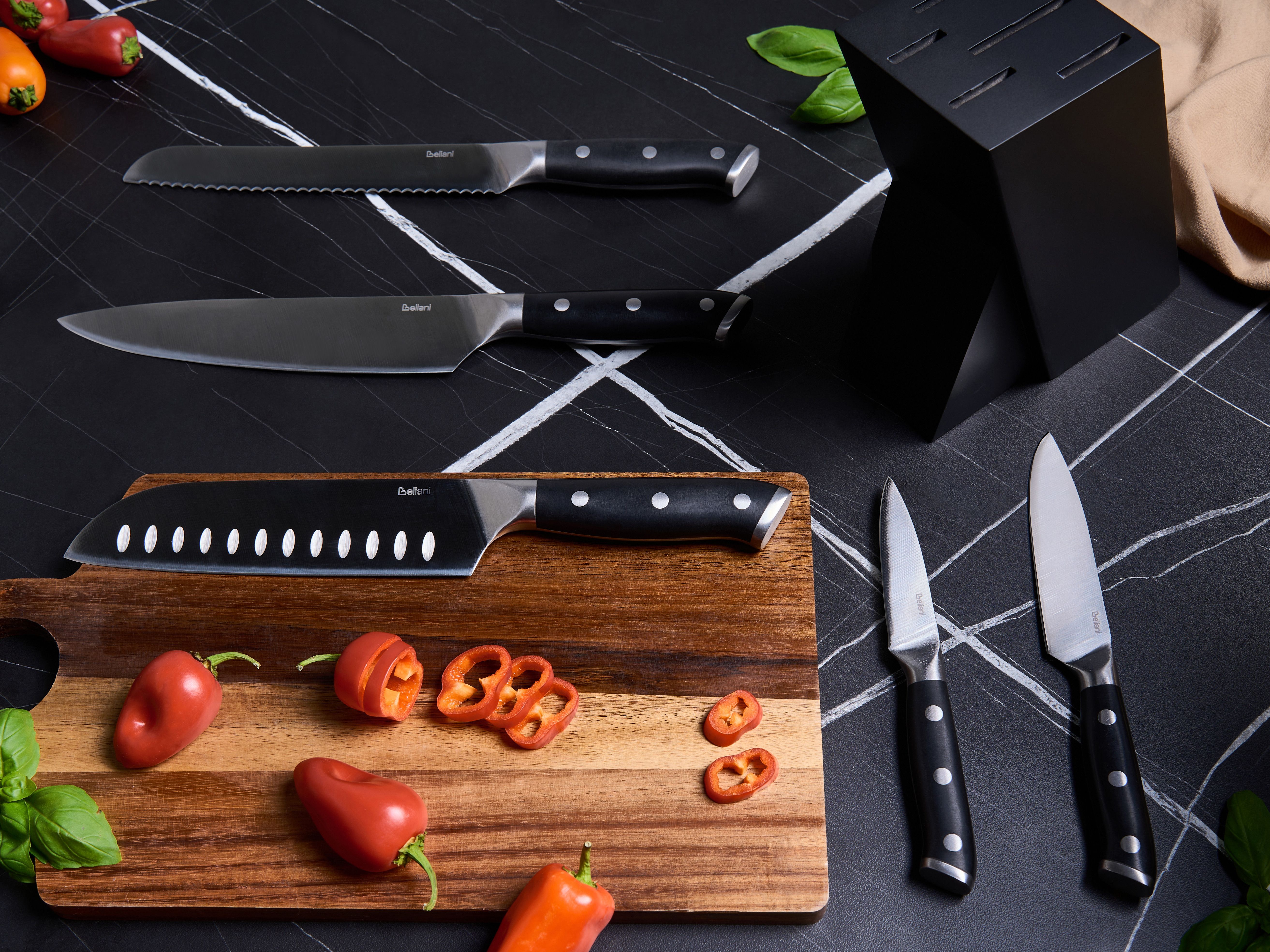 Set of 5 Knives in Block IKEDA Black