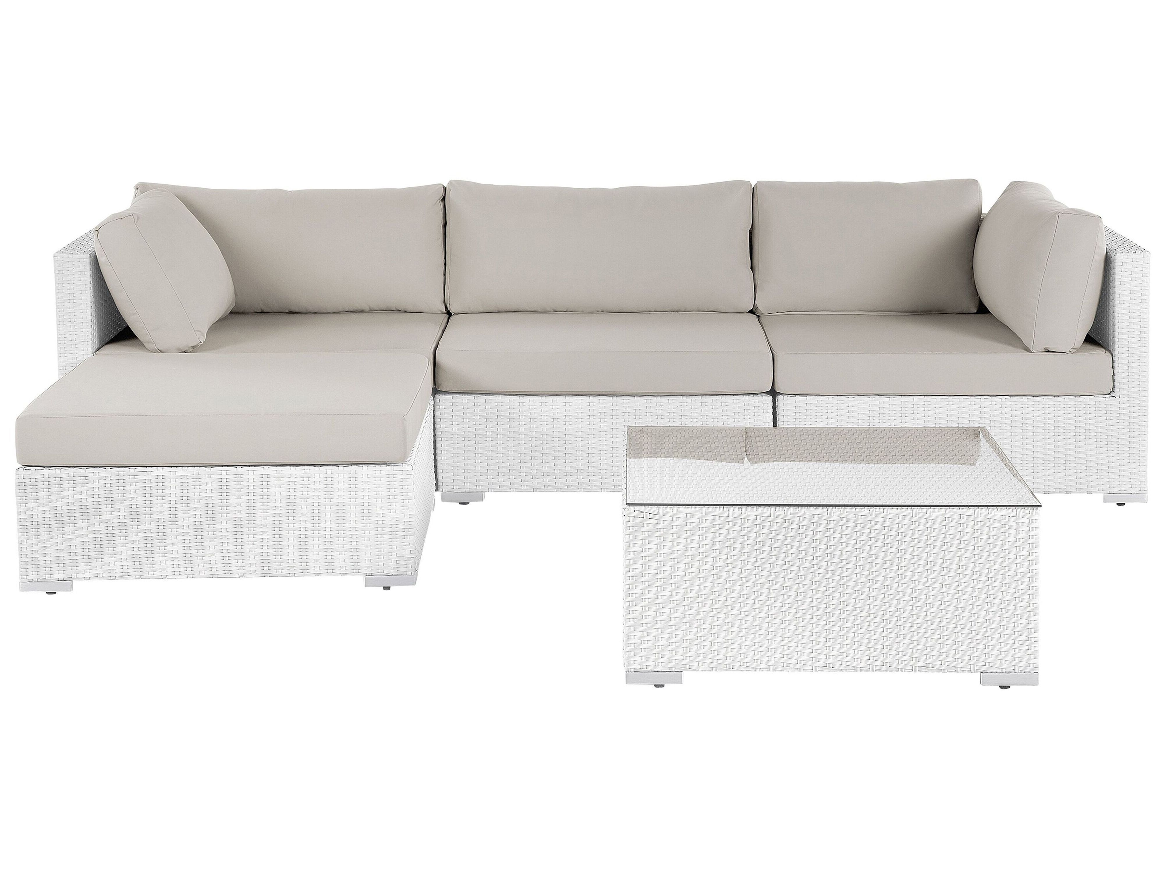 Garden Corner Sofa with Table 4 Seater SANO Right Hand Modular PE Rattan White