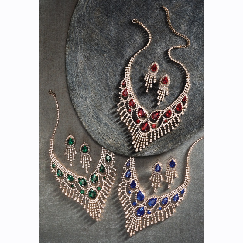 Crystal/Fringe Color Necklace & Earring Set - MIDNIGHT VELVET CATALOG