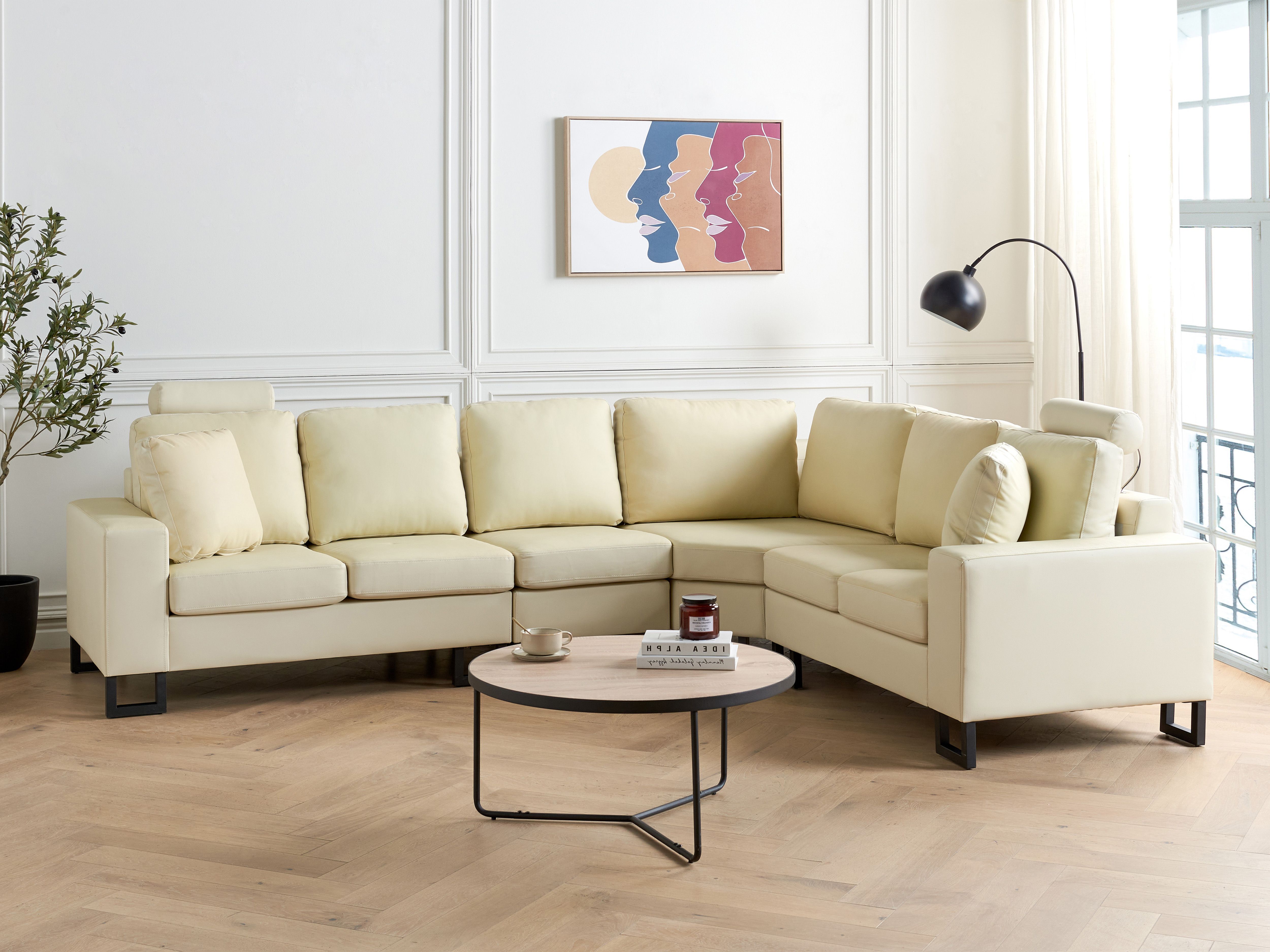 Corner Sofa 6 Seater STOCKHOLM Leather Light Beige Left Hand
