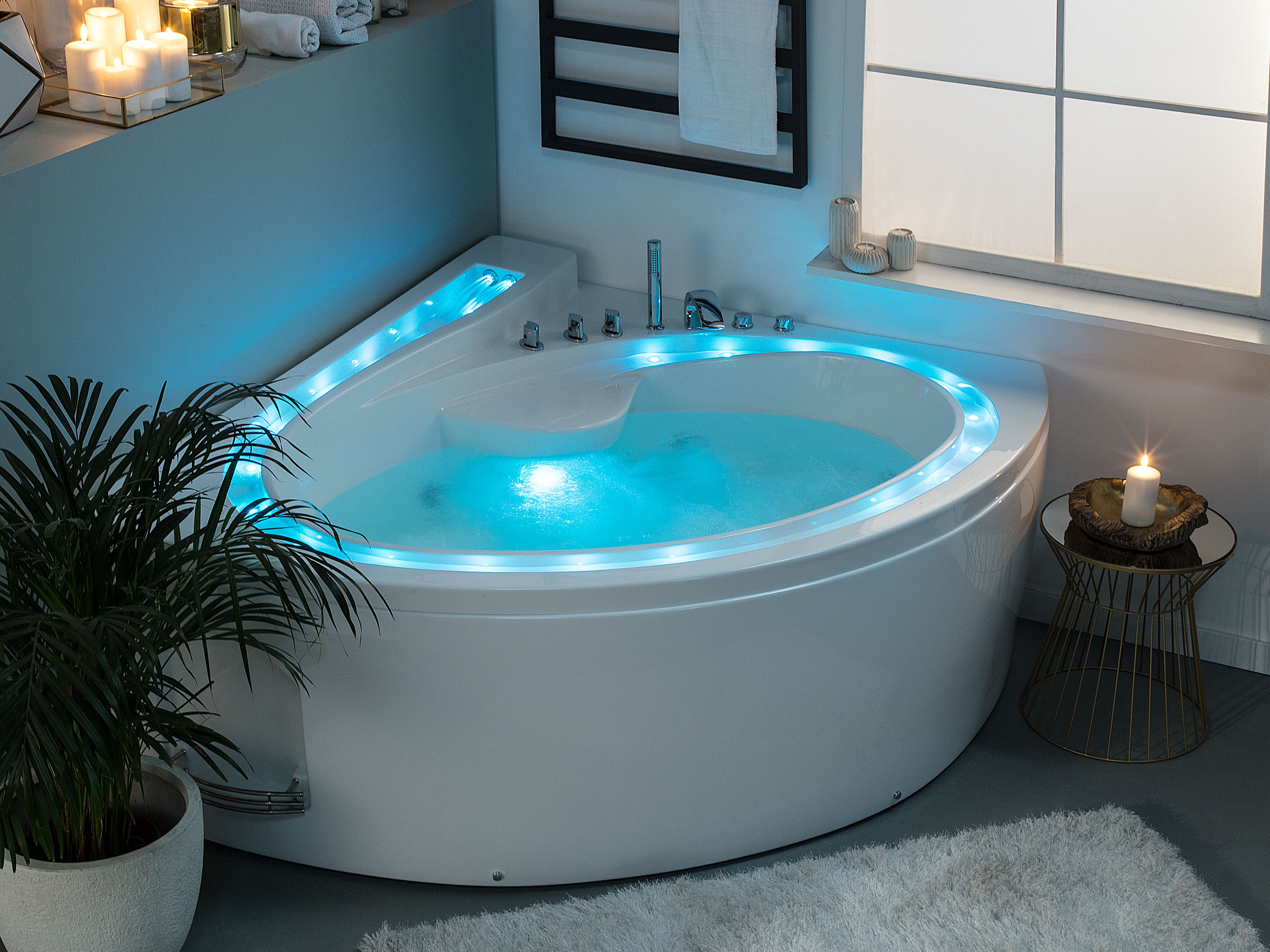 Corner Hot Tub with LED PELICAN 2060 x 1650 mm White