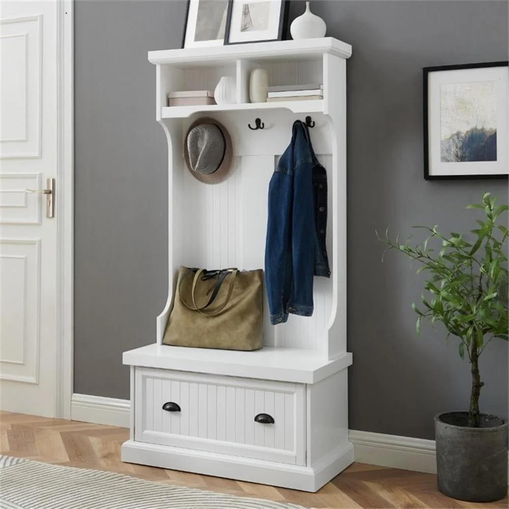 Crosley Furniture Shoreline Coastal MDF Wood Hall Tree in White - Image 2