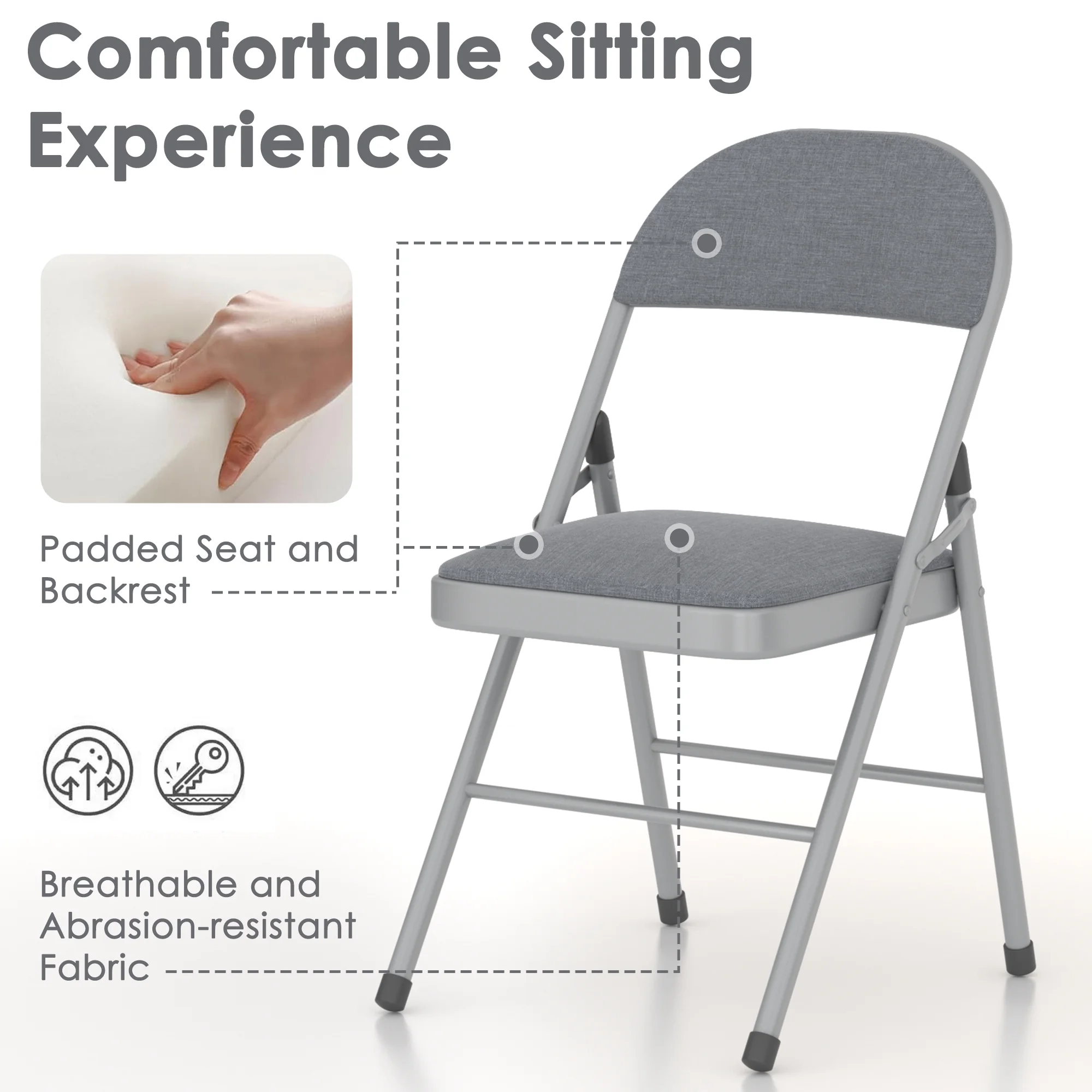 VECELO Set of 4 Folding Chairs, Fabric Dining Chair Set with Padded Cushion and Back, Indoor Outdoor Upholstered Seat with Metal Frame for Home Office Events Wedding Party, Orange - Image 26
