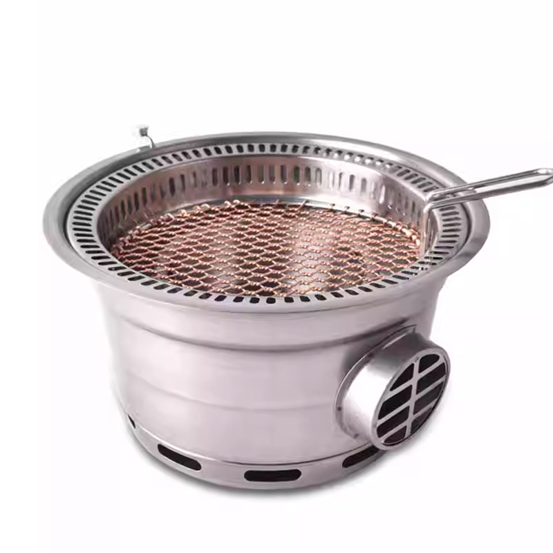 Indoor Restaurant Korean Round Copper Wire BBQ Grill Mesh With Handle