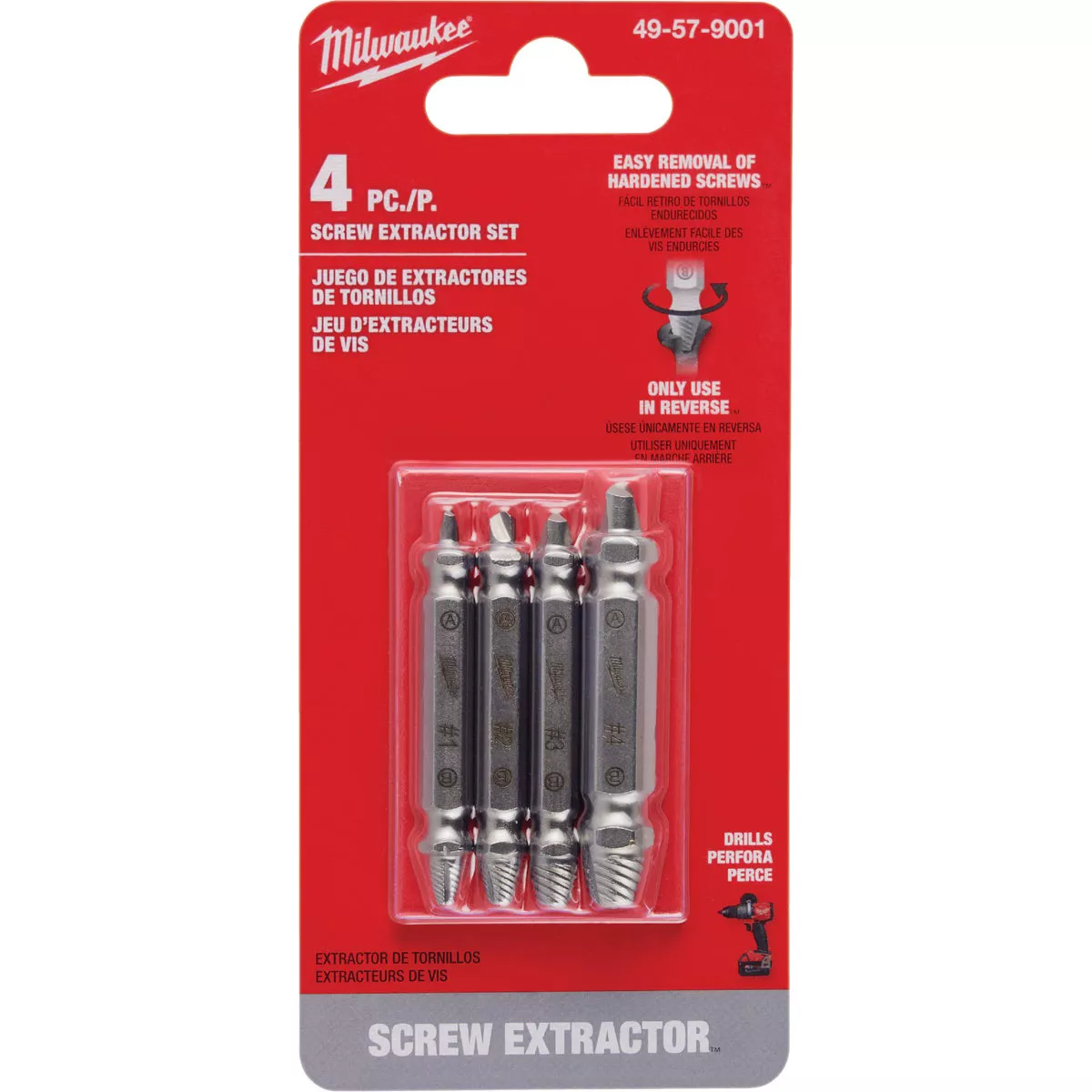 Milwaukee 4-Piece M2 Steel Screw Extractor Set