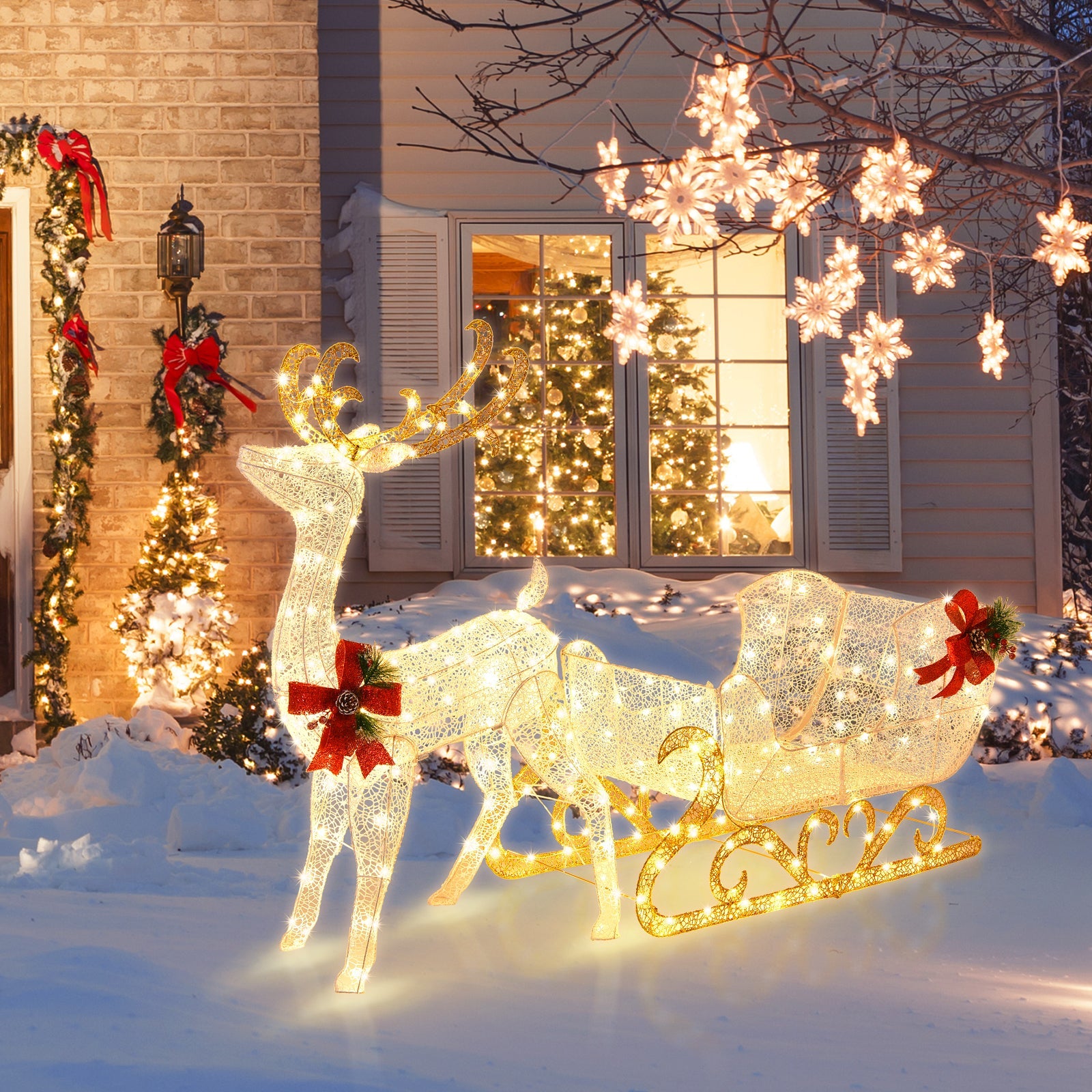 HolidayDeer – Verlichte Kerst Rendieren met Santa’s Slee en 215 Lampjes