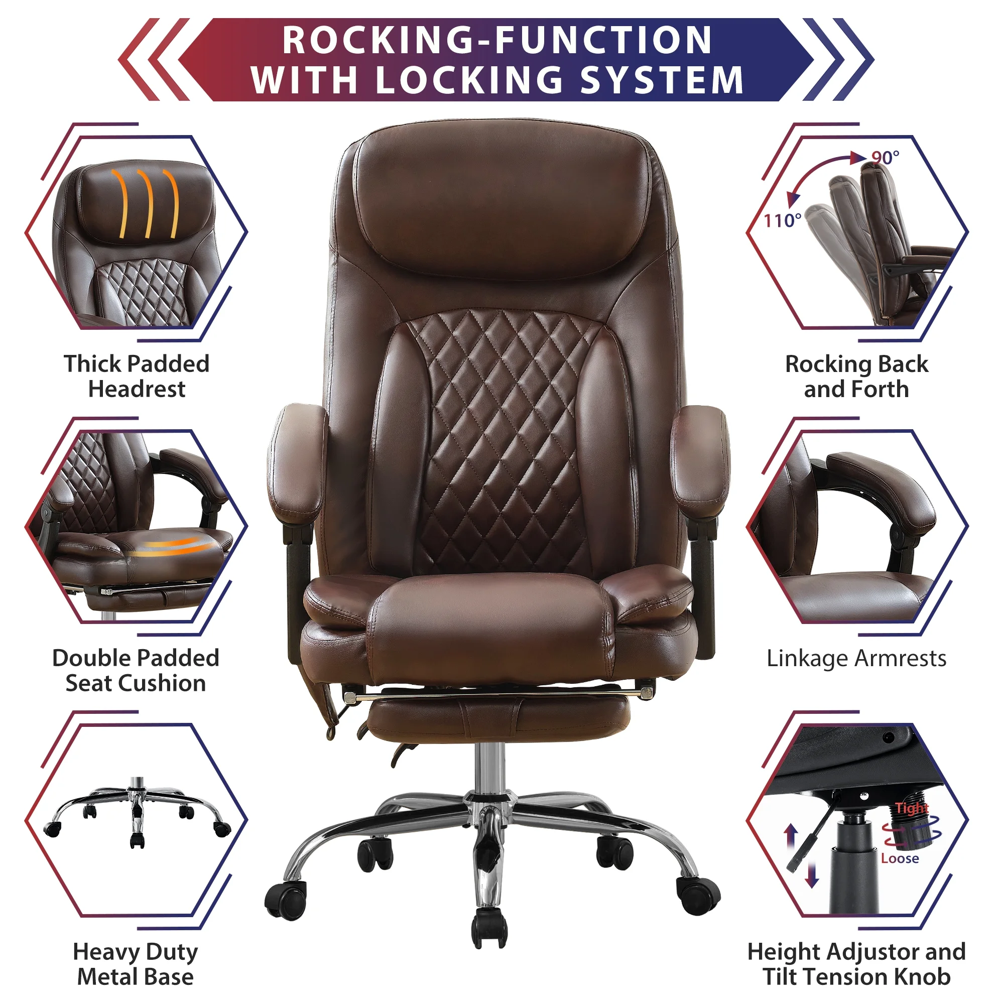 JONPONY Big and Tall Office Chair 500LBS Executive Office Chair Massage and Footrest Ergonomic Computer Desk Chair Reclining High Back Leather Office Chair Lumbar Back Support Swivel Rolling,Black - Image 40