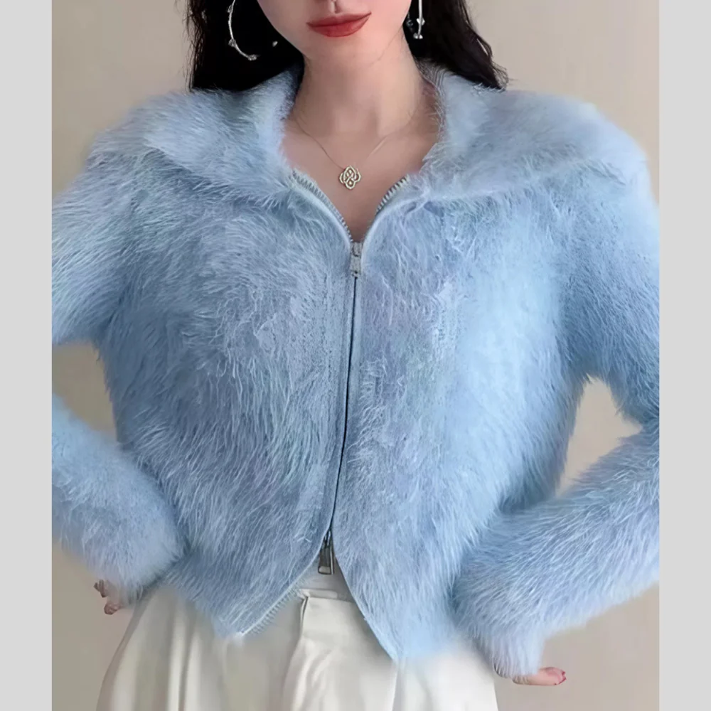 Fluffy Knit Zip-Up Outerwear - ZKZOOK