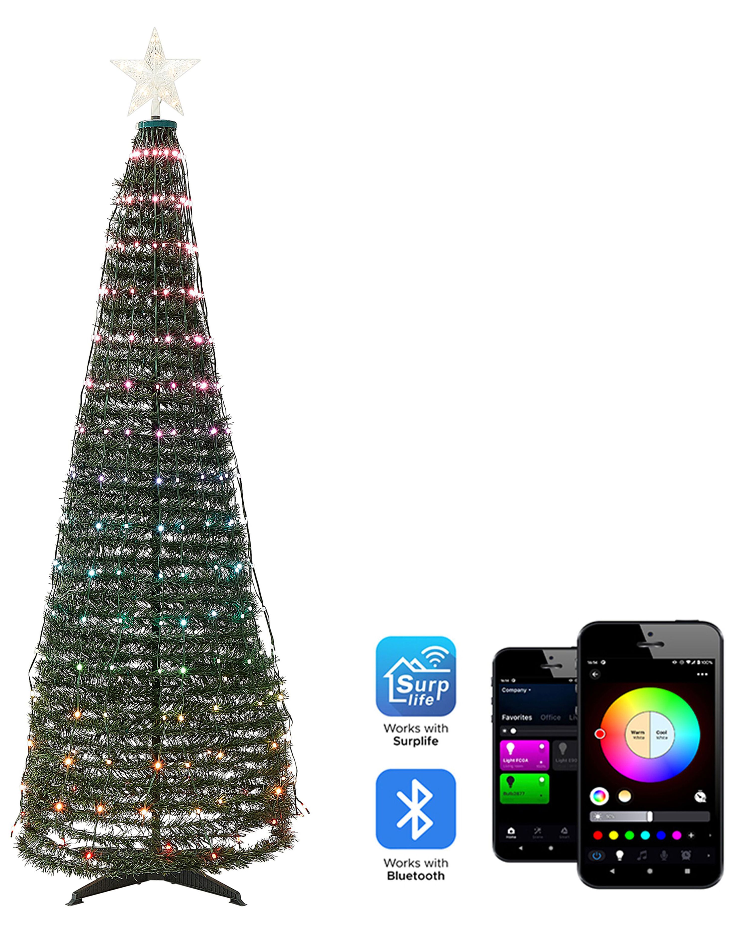Floor Christmas Decoration Smart LED with App SAARLOQ Christmas Tree 188 cm Green