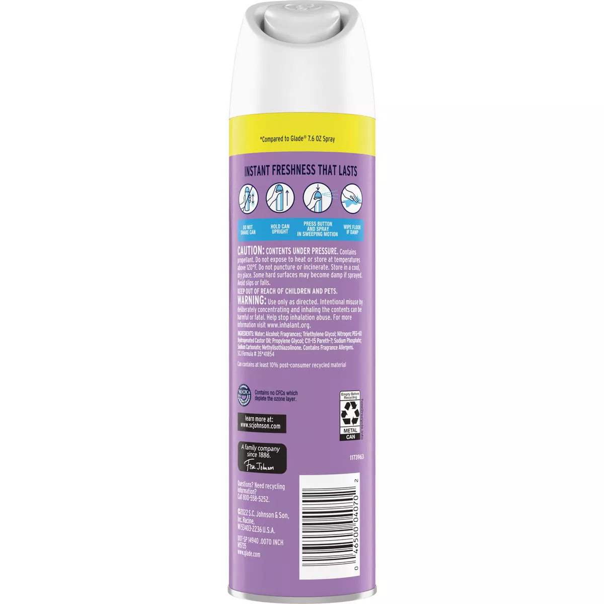 Glade 2X Fragrance 8 Oz. Lavender & Vanilla Spray Air Freshener