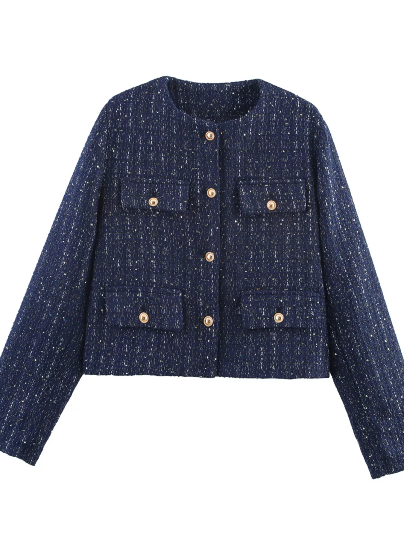 Tweed Button Up Cropped Outerwear - ZKZOOK