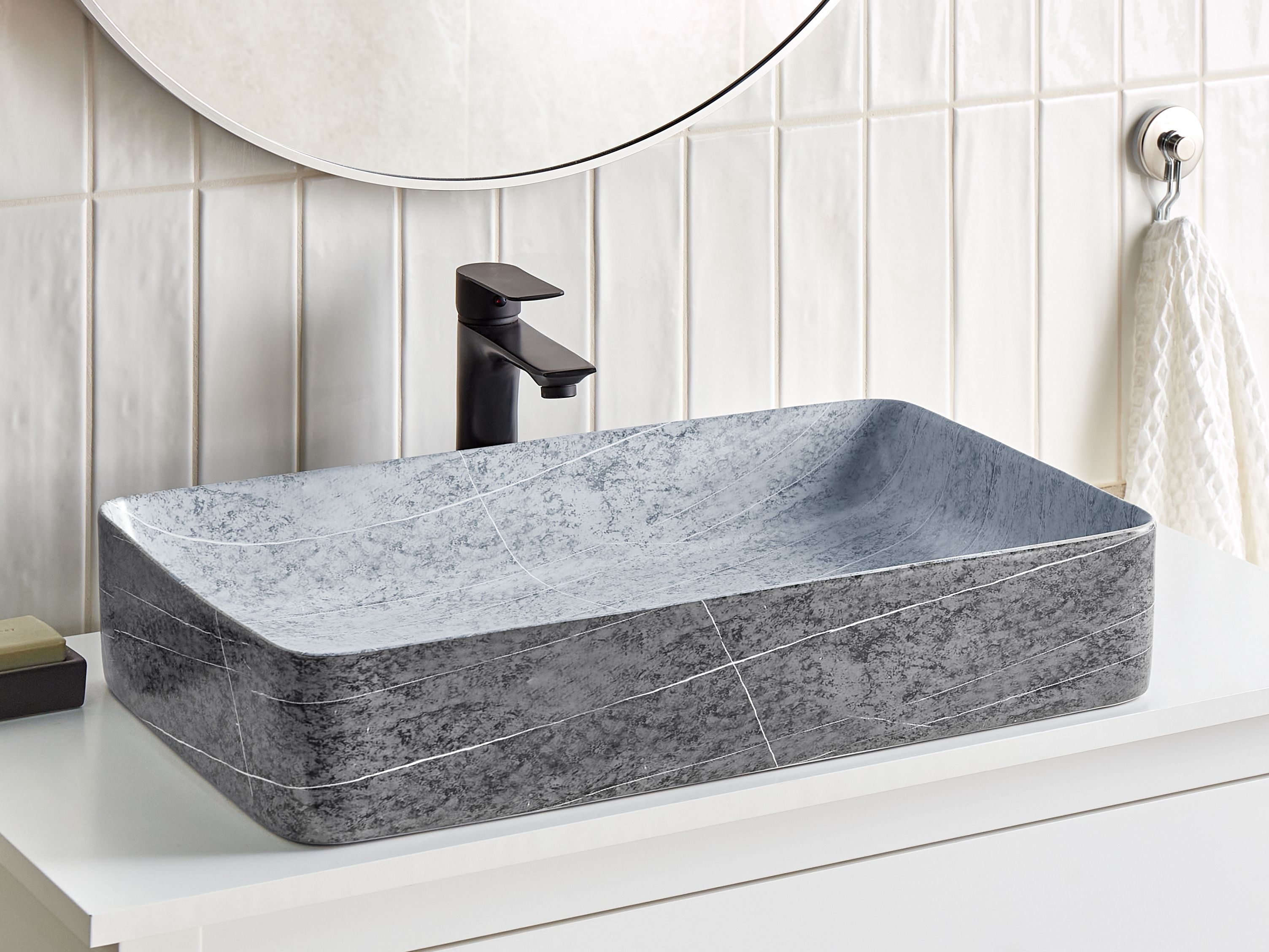 Countertop Basin ARTAJ 610 x 350 mm Ceramic Grey Concrete Effect