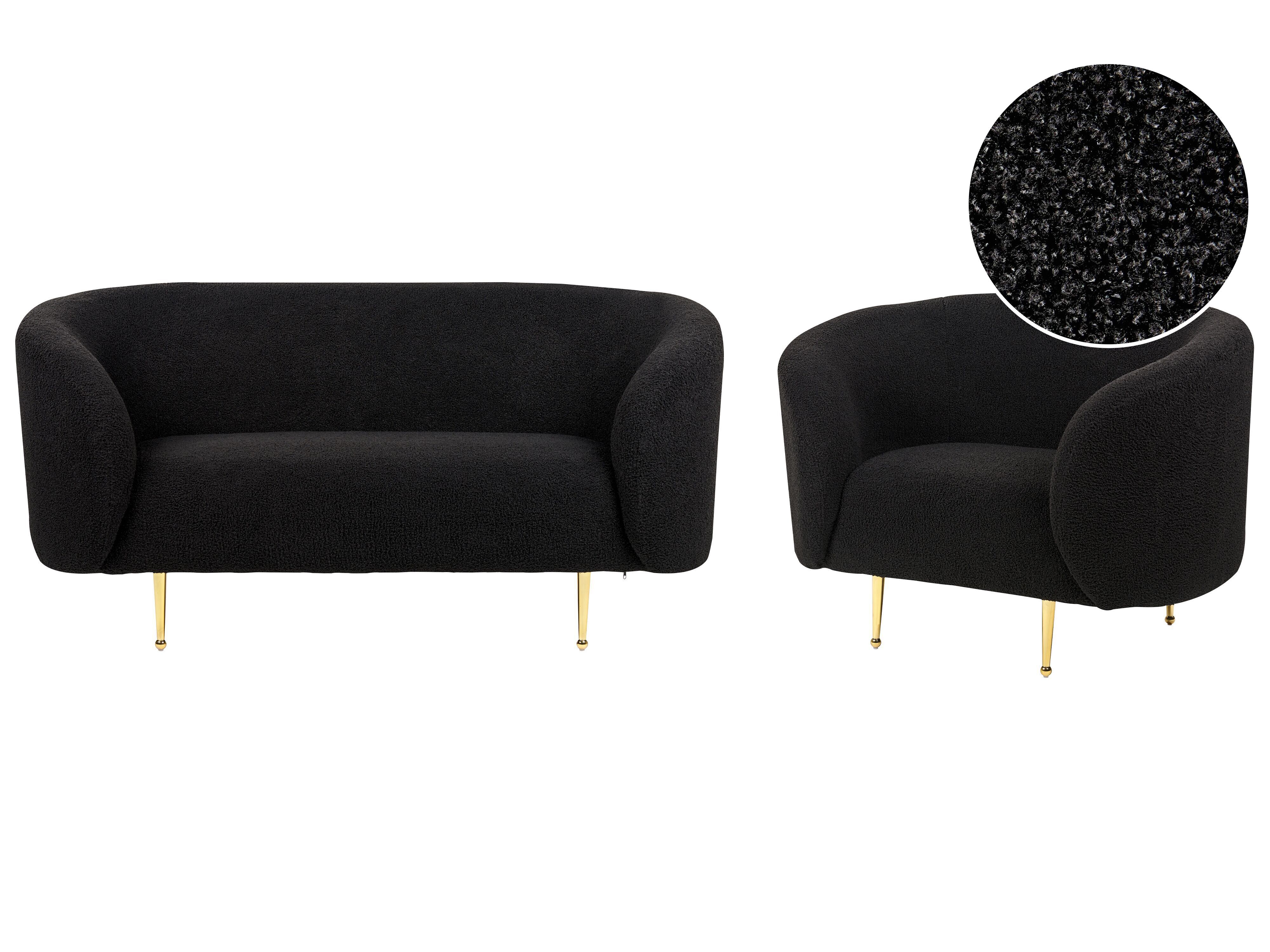Living Room Set 3 Seater LOEN Boucle Black