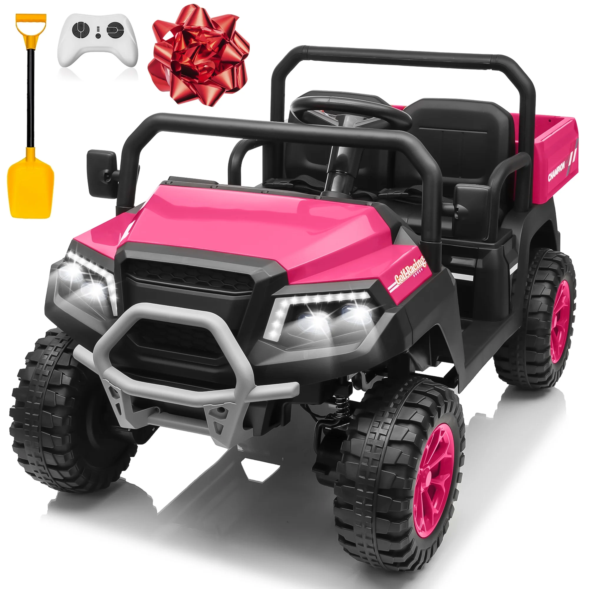 Joyracer 4WD 24 Volt Ride on Toys UTV with 2 Seater & Remote Control, Kids Electric Golf Cart w/ 4x200W Power Motors, Tiltable Trailer & Shovel, 4 Wheels Spring Suspension, Bluetooth USB Music, Black - Image 23