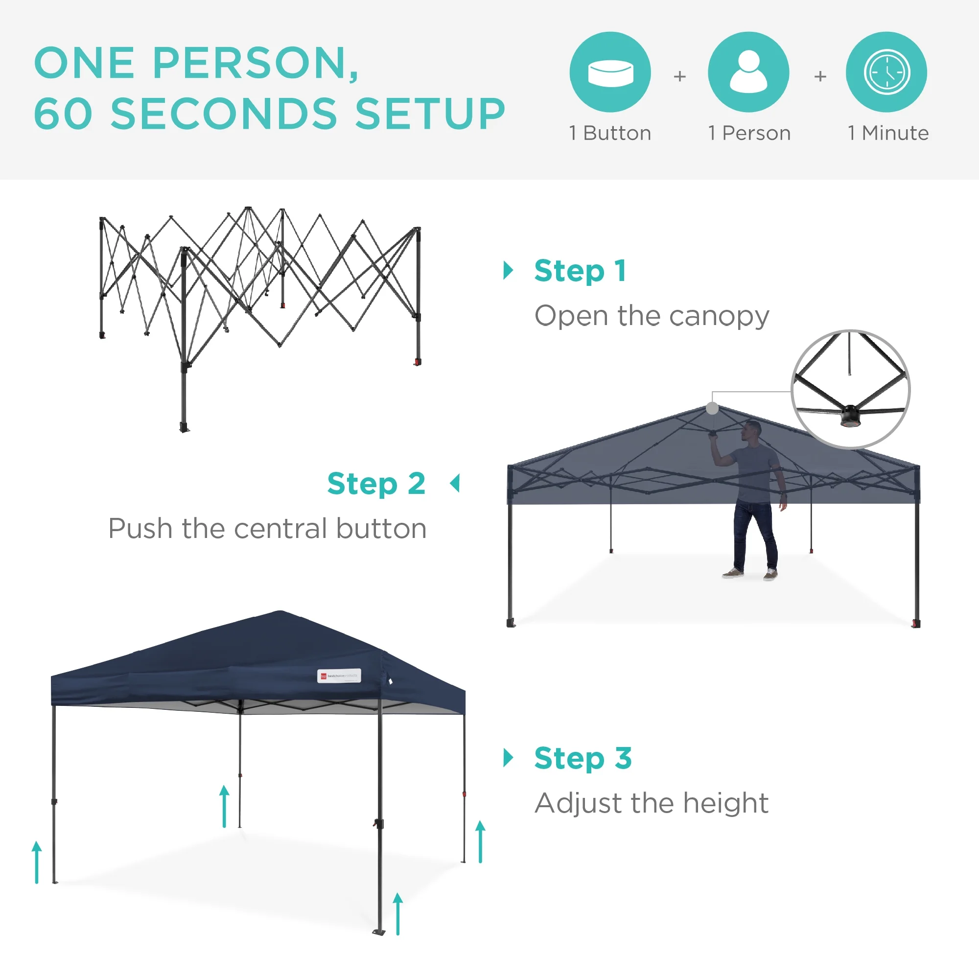 Best Choice Products 10x10ft Easy Setup Pop Up Canopy w/ 1-Button Setup, Wheeled Case, 4 Weight Bags - White - Image 165
