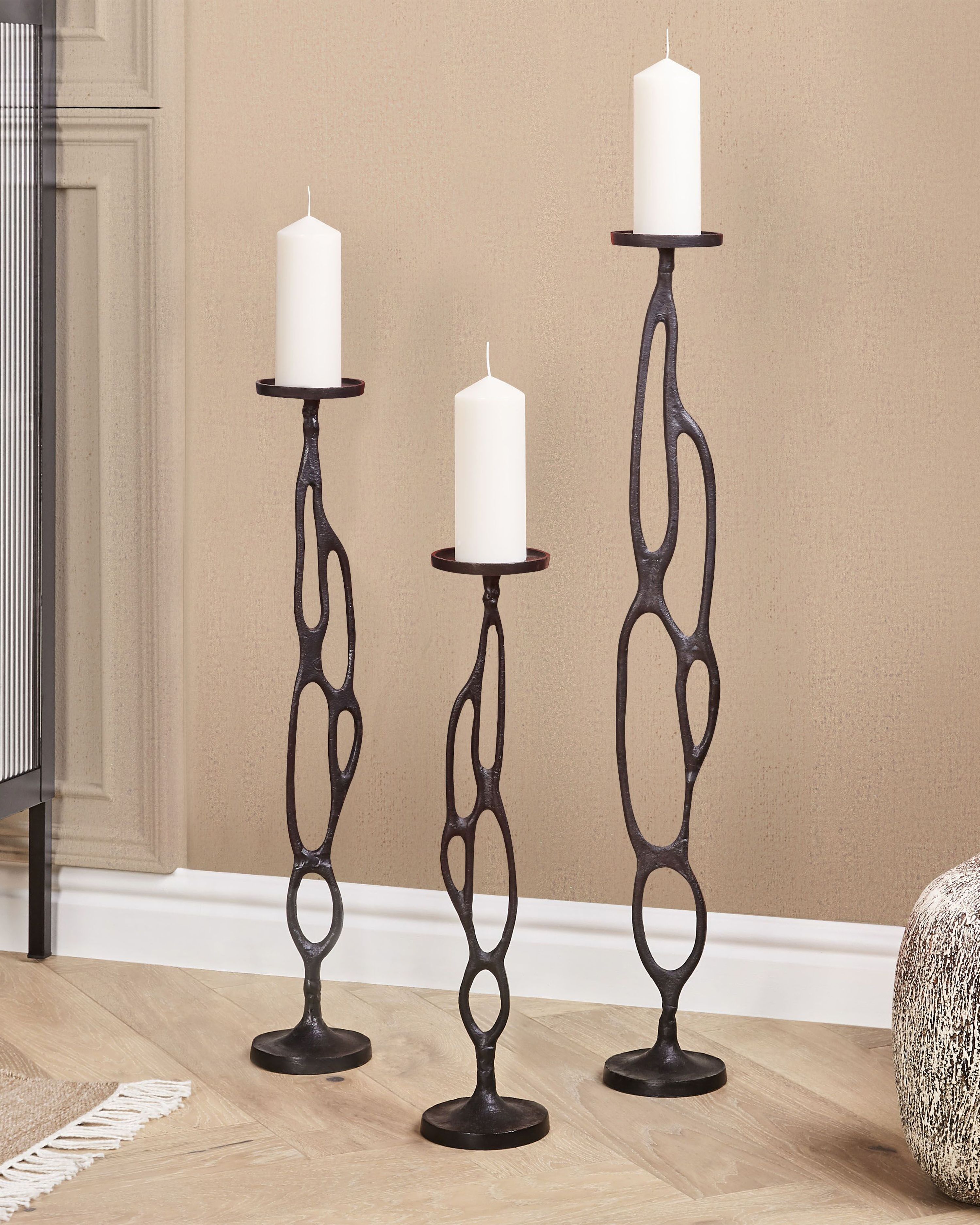 Set of 3 Candle Holders BUNI Metal 54/68/84 cm Black